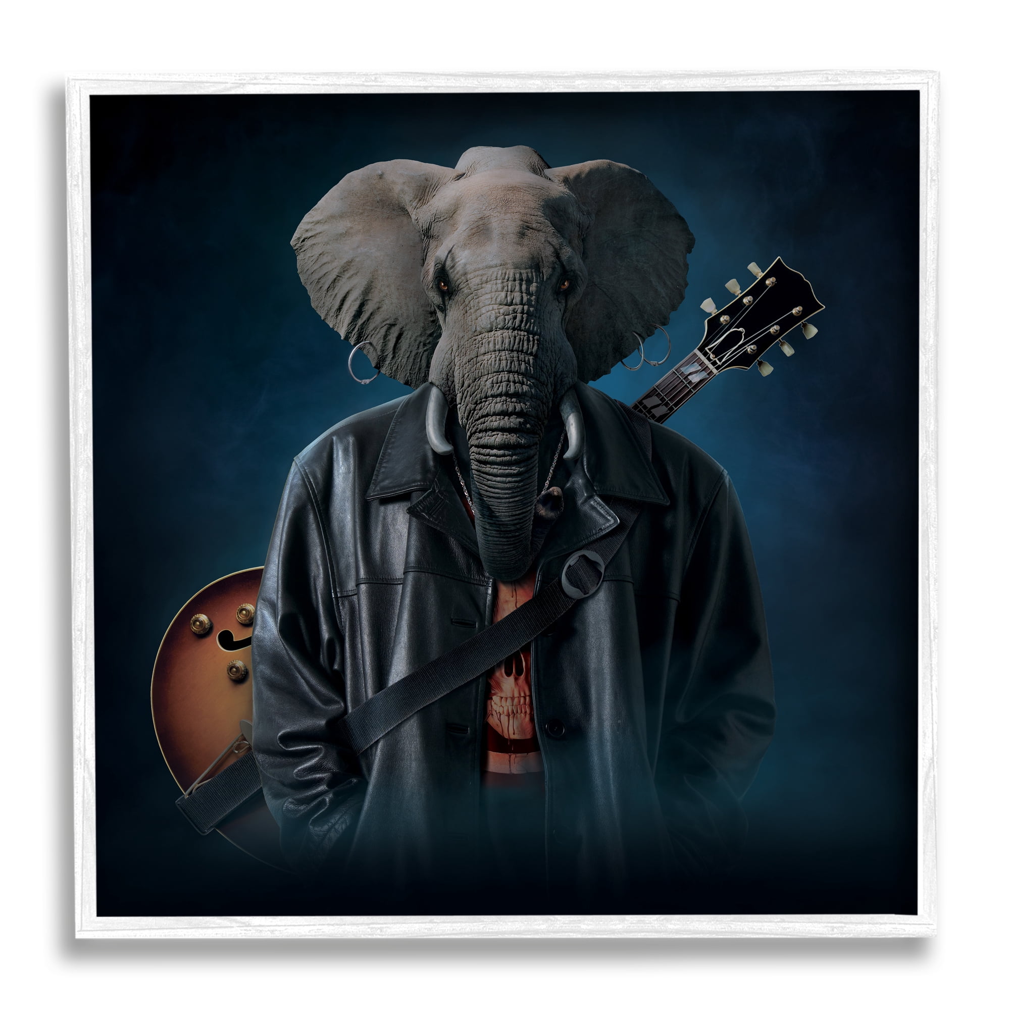 Stupell Industries Rock Musician Elephant Animals & Insects Painting White Framed Art Print Wall Art, 24 x 24
