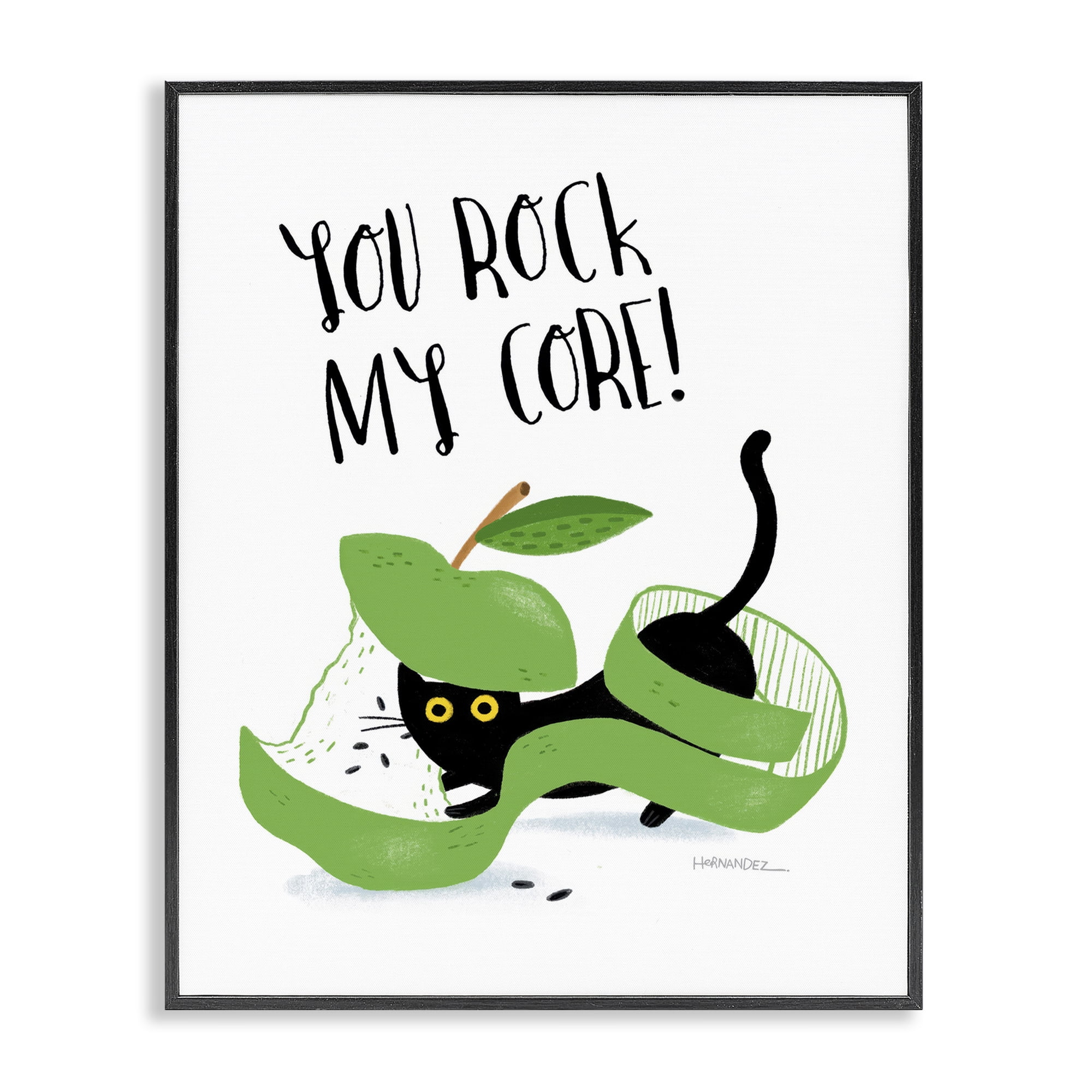 Stupell Industries Rock My Core Cat Animals Painting Black Framed Art Print Wall Art, 16 x 20