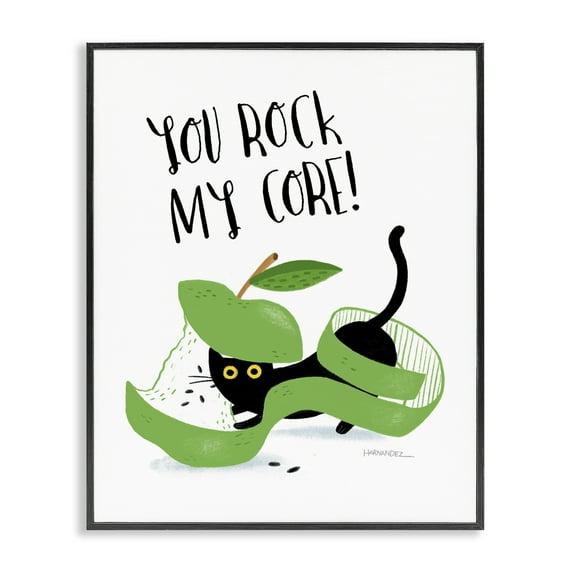 Stupell Industries Rock My Core Cat Animals Painting Black Framed Art Print Wall Art, 24 x 30