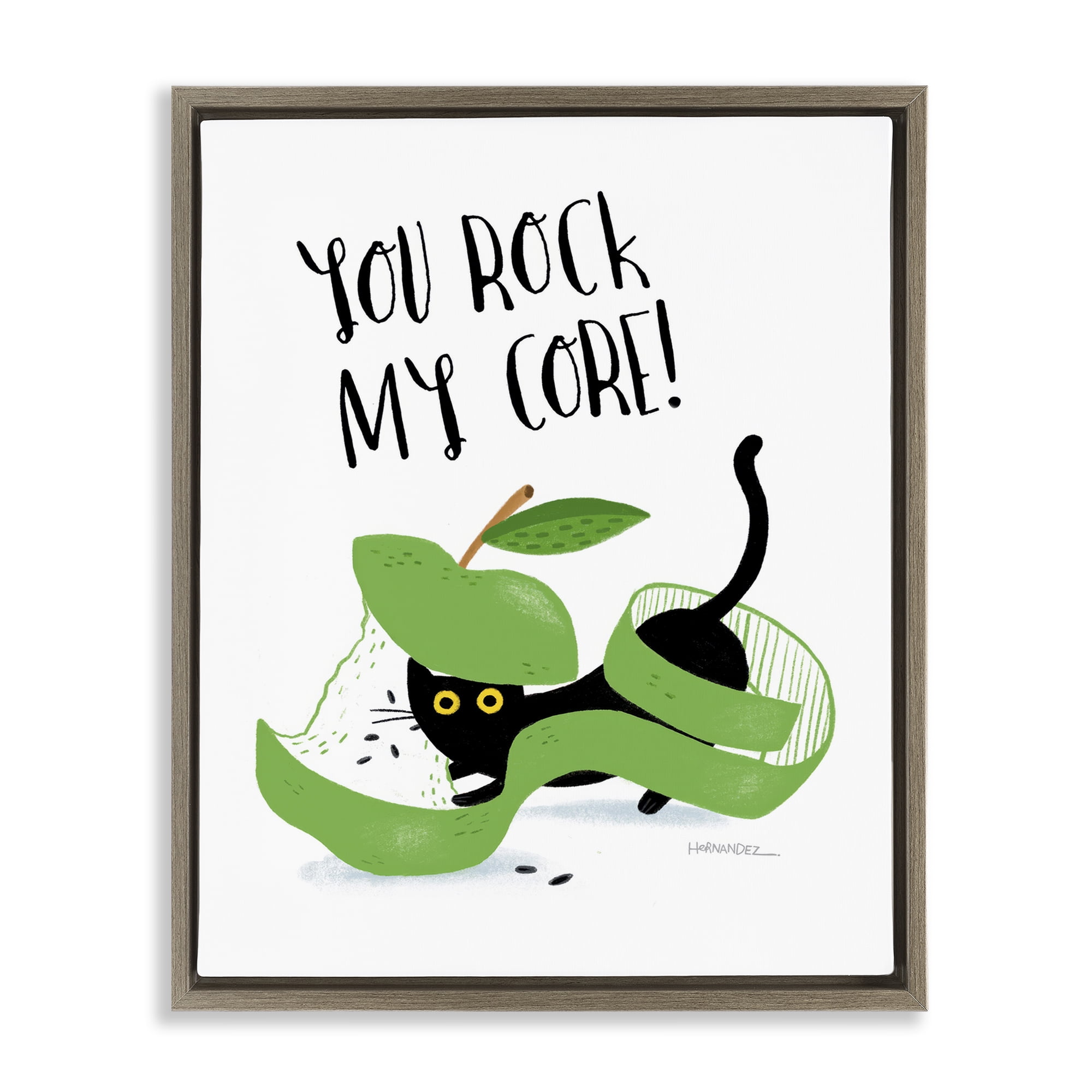 Stupell Industries Rock My Core Cat Animals Painting Brown Floater Framed Canvas Art Print Wall Art, 17 x 21