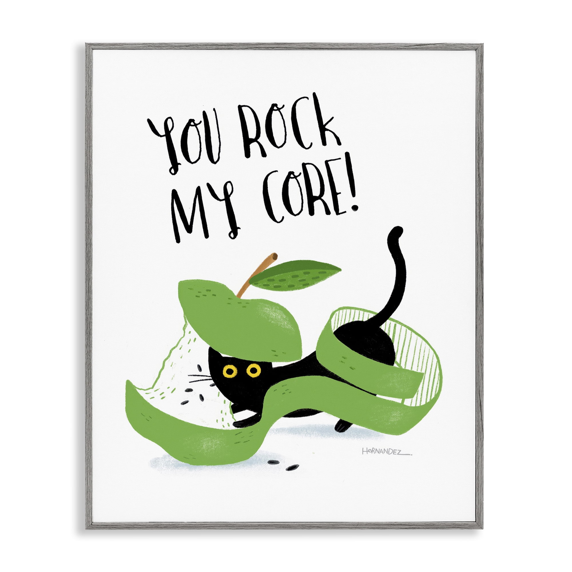 Stupell Industries Rock My Core Cat Animals Painting Gray Framed Art Print Wall Art, 24 x 30