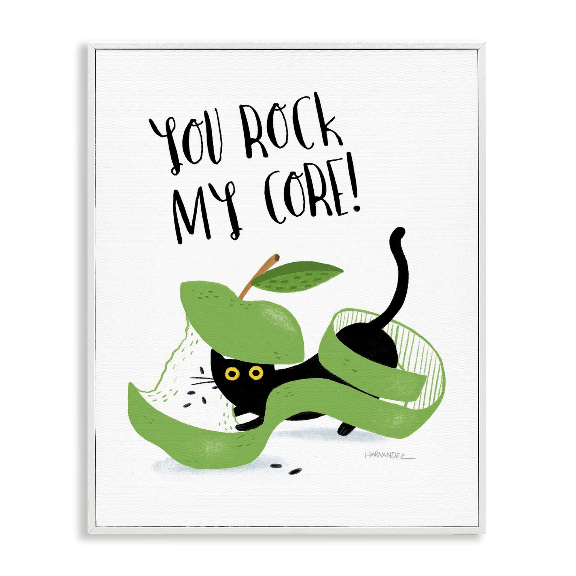 Stupell Industries Rock My Core Cat Animals Painting White Framed Art Print Wall Art, 11 x 14