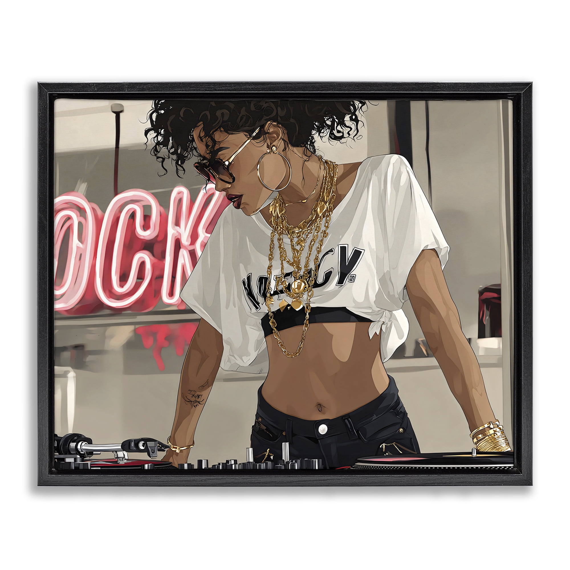Stupell Industries Rock Neon DJ Music Black Framed Floater Canvas Wall Art, design by Franklyn Gregory