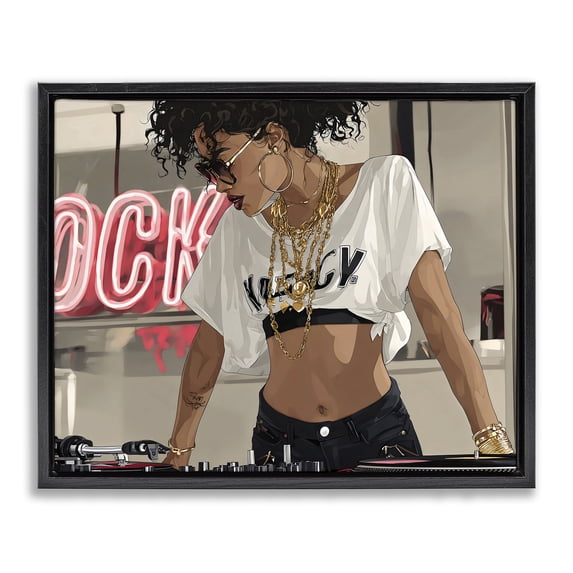 Stupell Industries Contemporary Rock Neon DJ Music Black Floating Frame Canvas Art, 21 x 17, by Franklyn Gregory