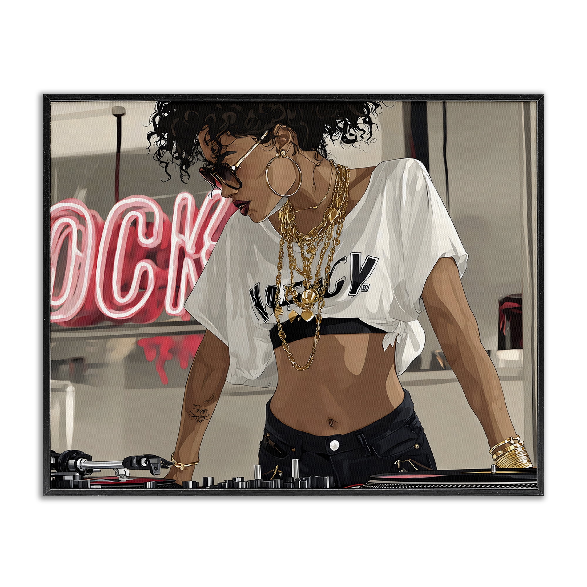 Stupell Industries Rock Neon DJ Music Black Framed Giclee Art, design by Franklyn Gregory