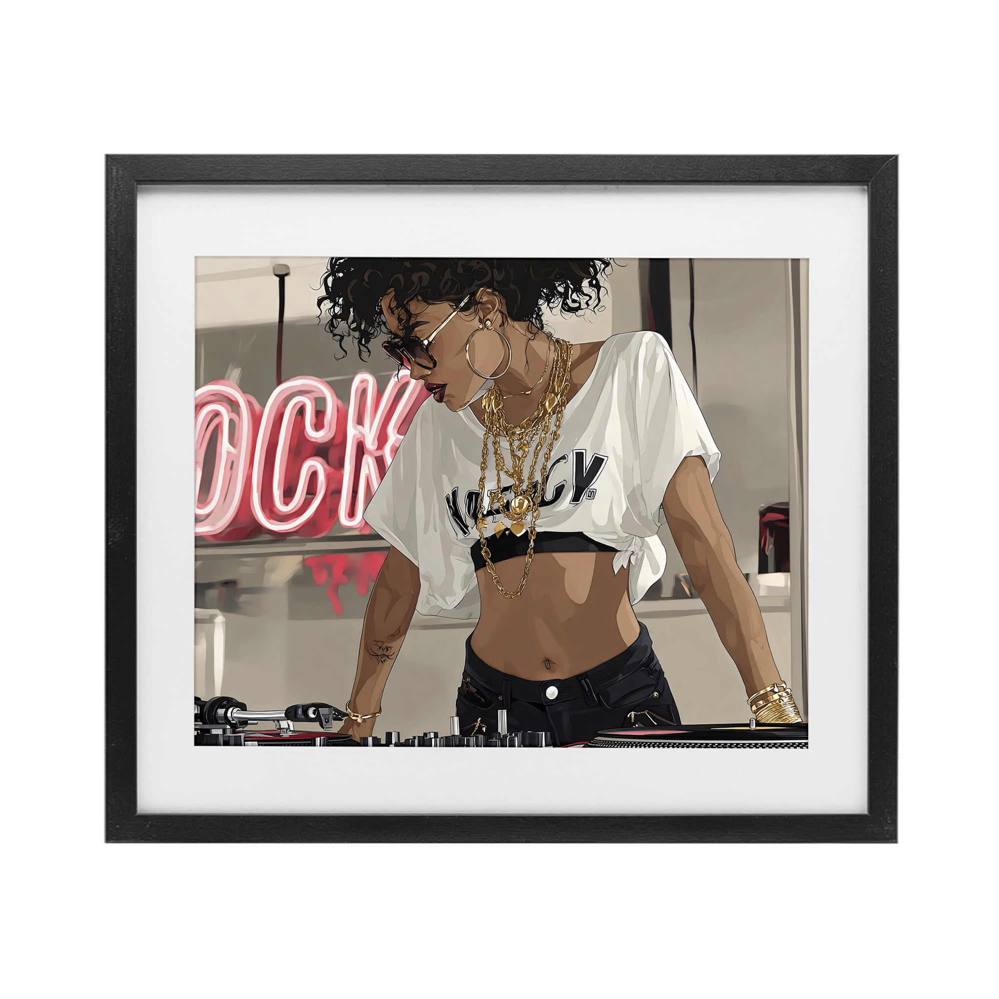 Stupell Industries Rock Neon DJ Music Black Framed Print Under Glass, design by Franklyn Gregory