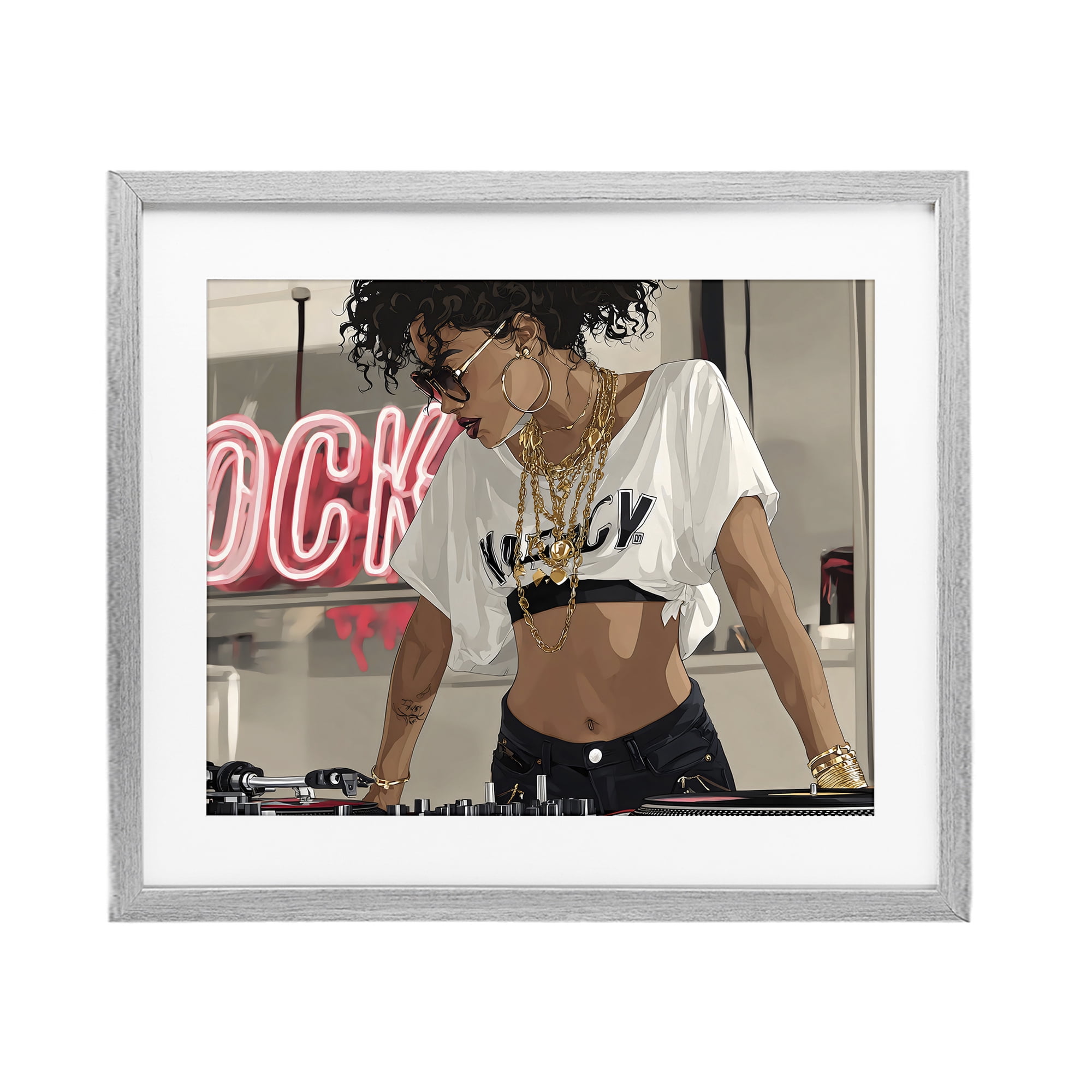 Stupell Industries Rock Neon DJ Music Gray Framed Print Under Glass, design by Franklyn Gregory