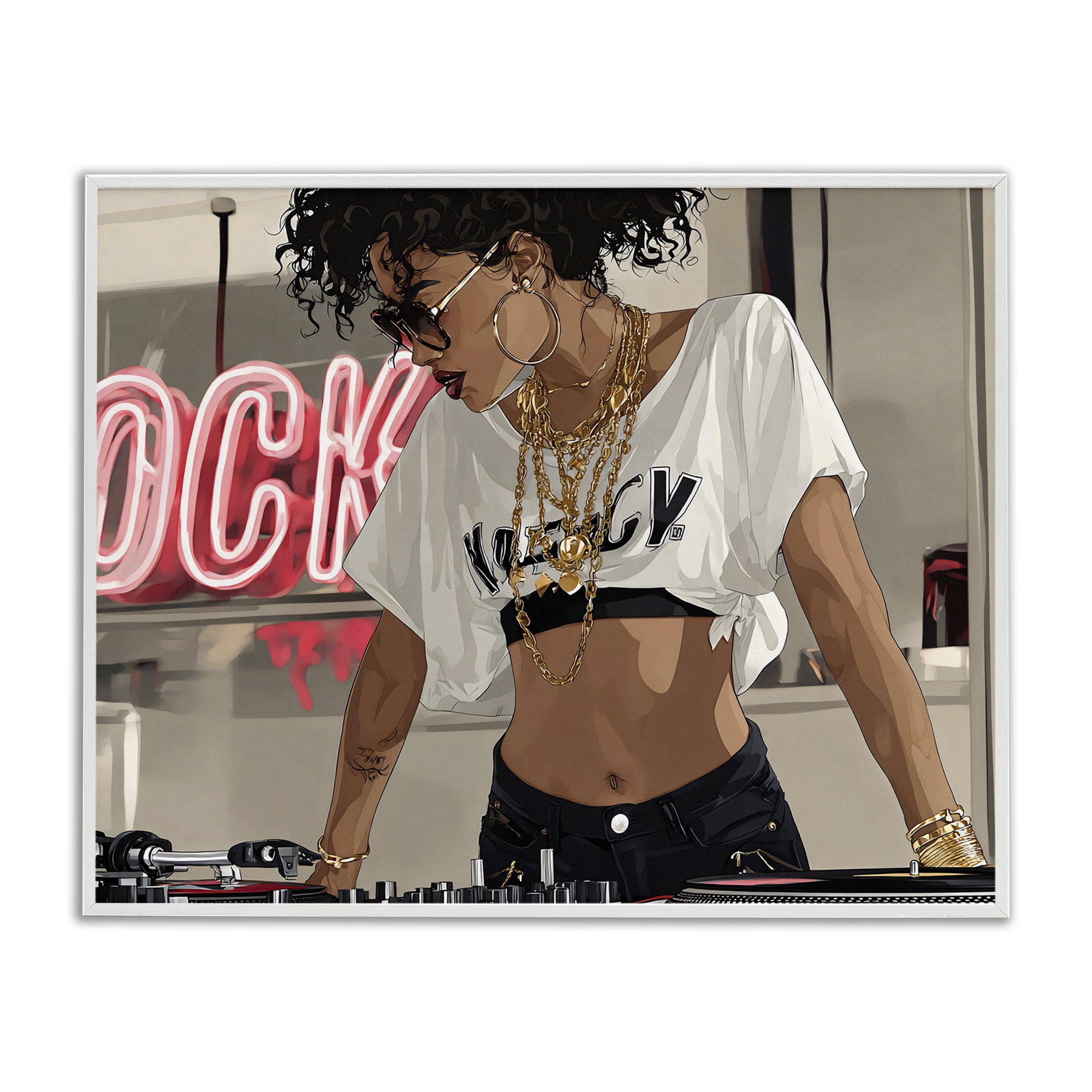 Stupell Industries Rock Neon DJ Music White Framed Giclee Art, design by Franklyn Gregory