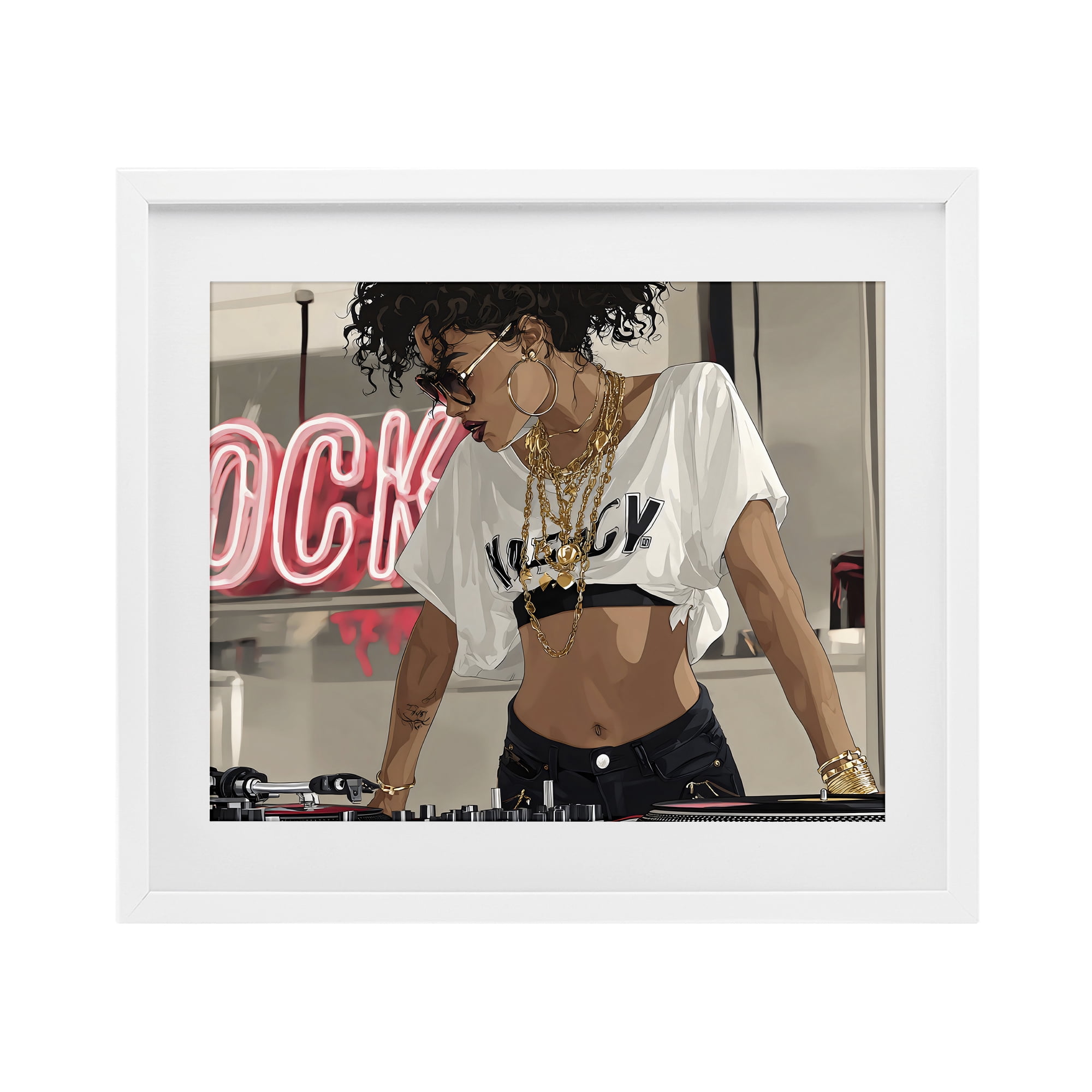 Stupell Industries Rock Neon DJ Music White Framed Print Under Glass, design by Franklyn Gregory