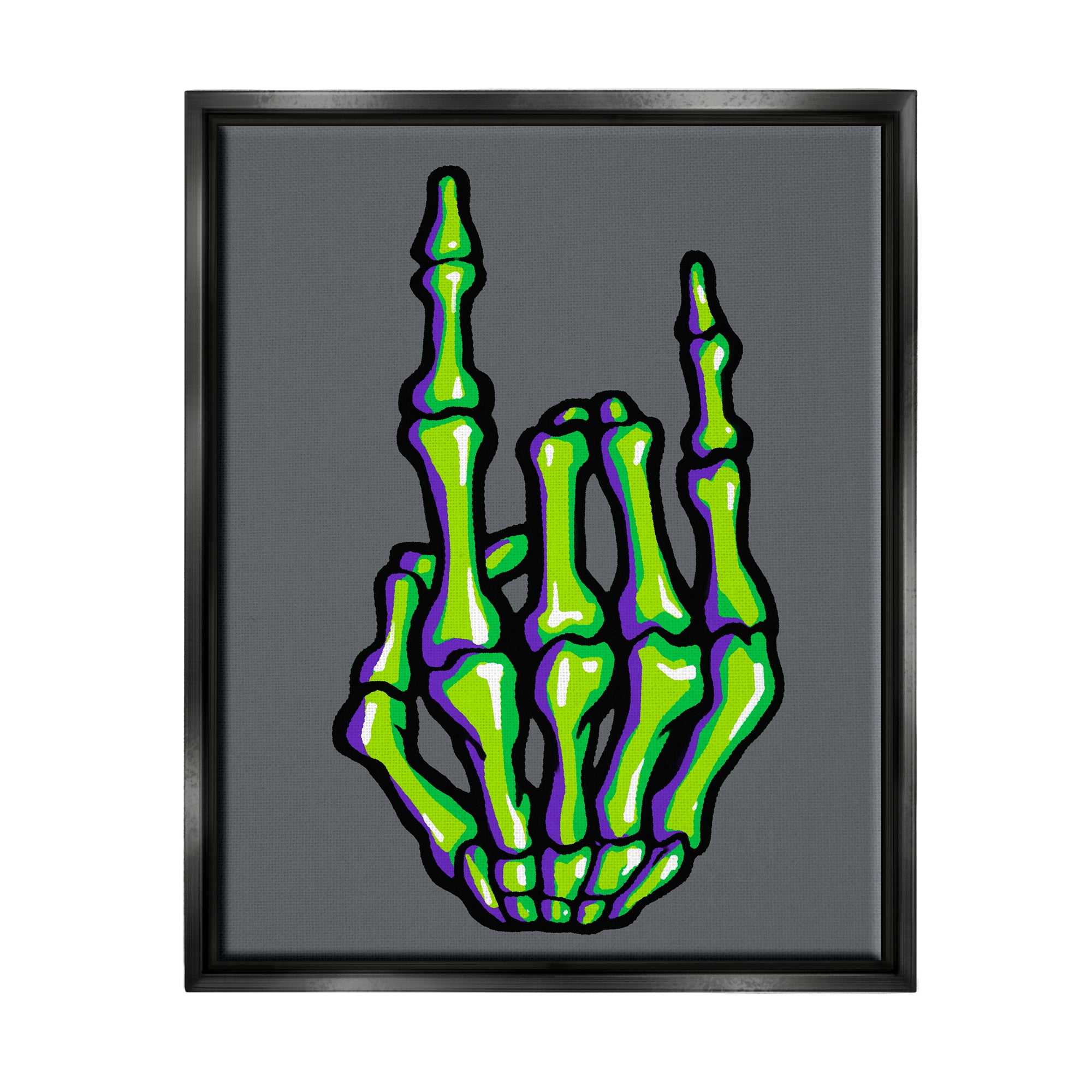 Stupell Industries Rock On Skeleton Hand Holiday Painting Black Floater Framed Art Print Wall Art, 25 x 31