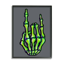 Stupell Industries Rock On Skeleton Hand Holiday Painting Black Framed Art Print Wall Art, 11 x 14