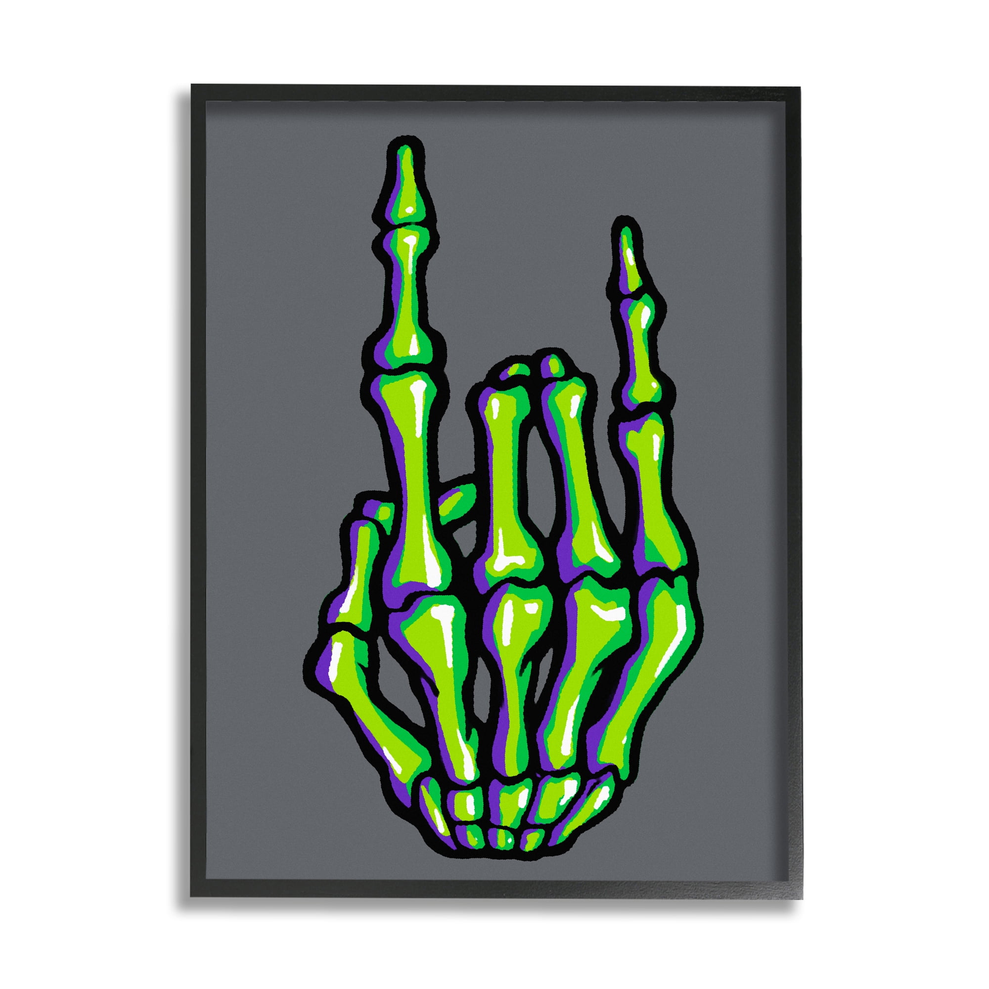 Stupell Industries Rock On Skeleton Hand Holiday Painting Black Framed Art Print Wall Art, 16 x 20
