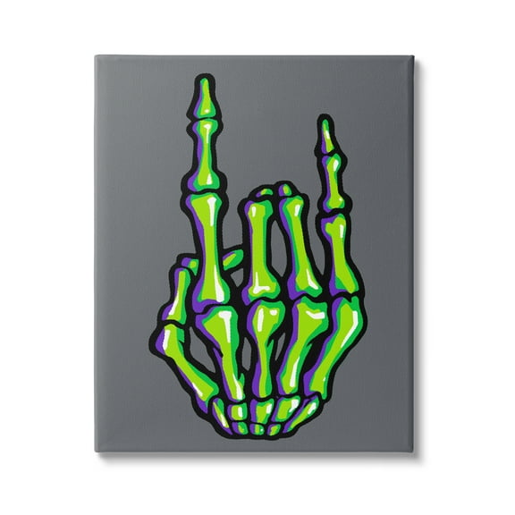Stupell Industries Rock On Skeleton Hand Holiday Painting Gallery Wrapped Canvas Print Wall Art, 16 x 20