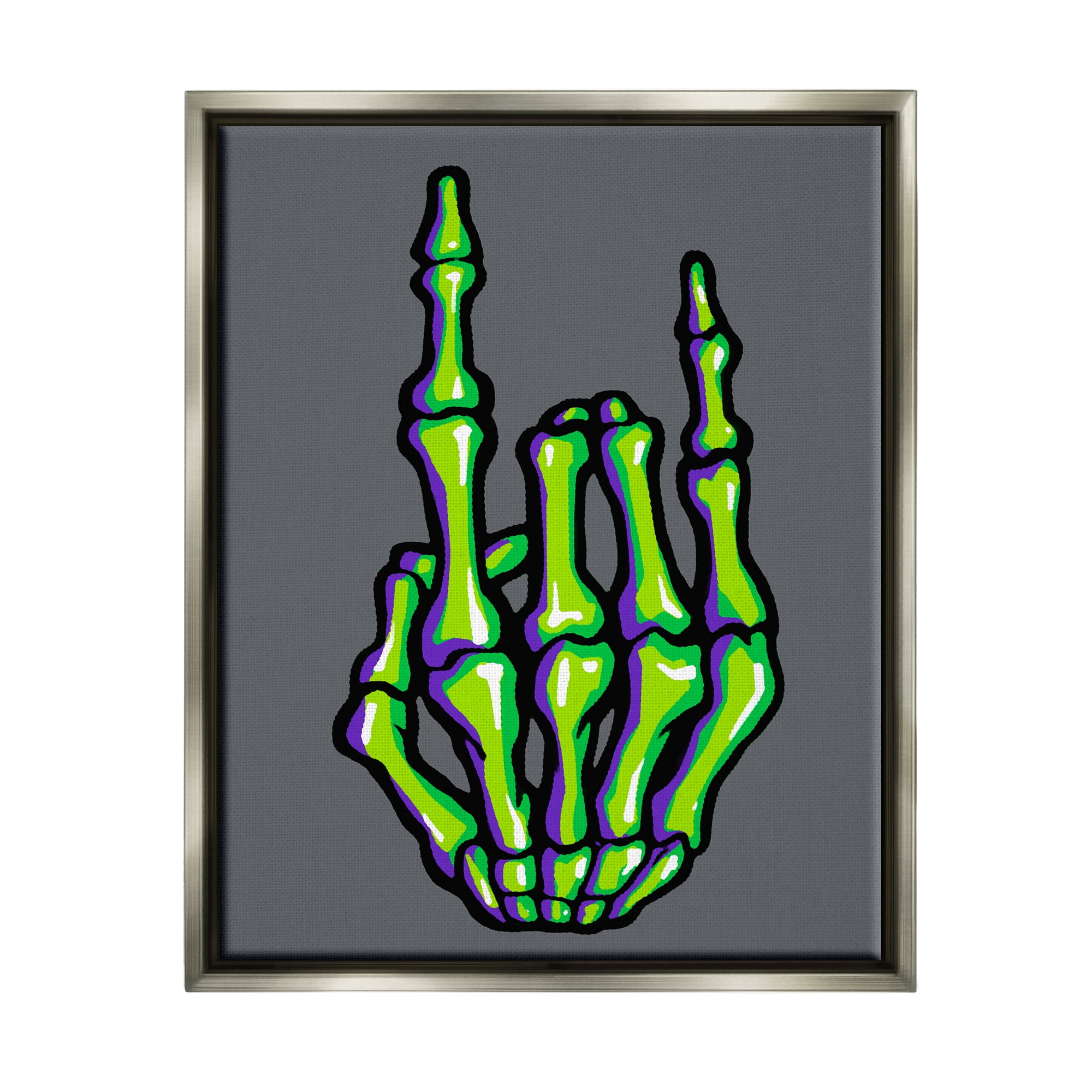 Stupell Industries Rock On Skeleton Hand Holiday Painting Gray Floater Framed Art Print Wall Art, 17 x 21