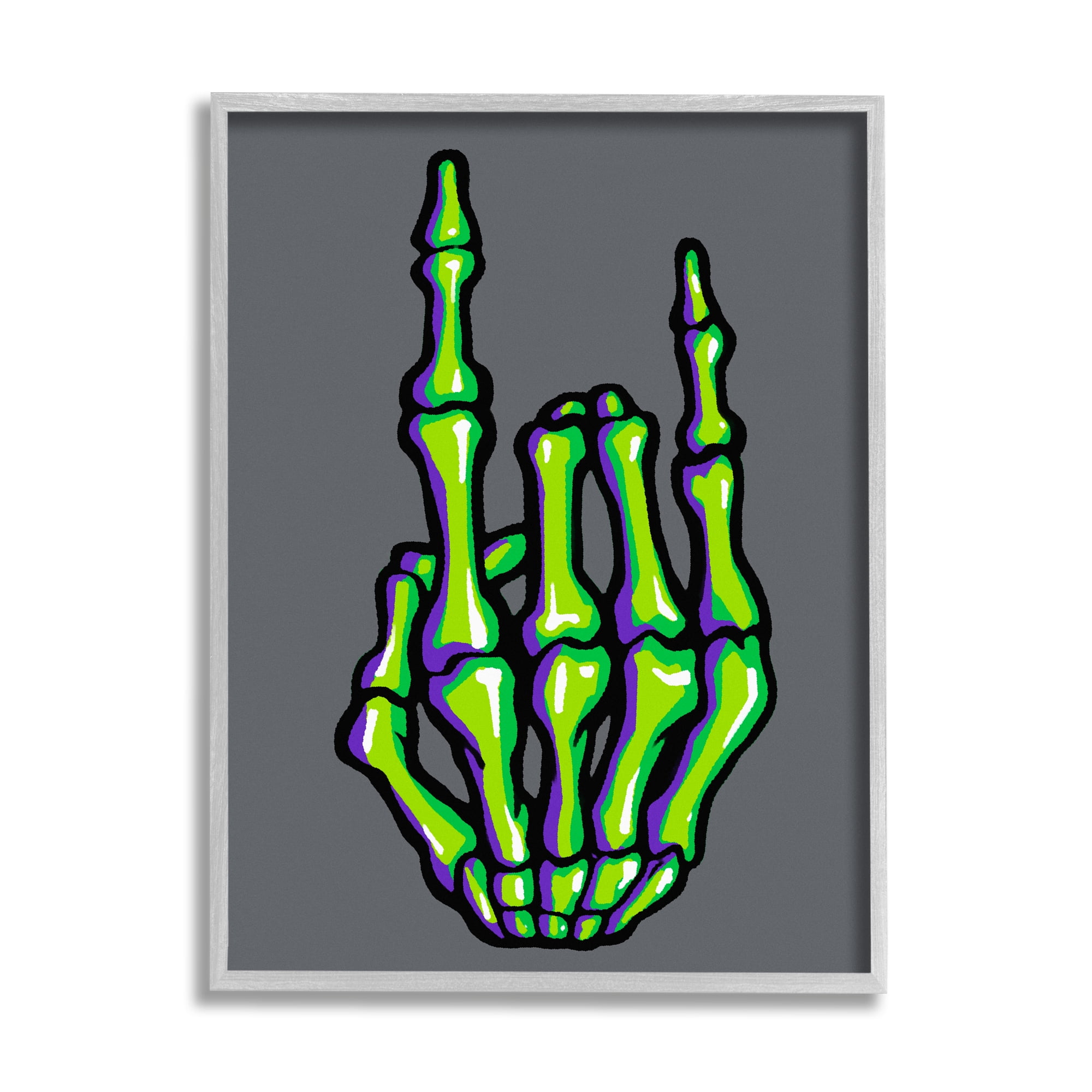 Stupell Industries Rock On Skeleton Hand Holiday Painting Gray Framed Art Print Wall Art, 24 x 30