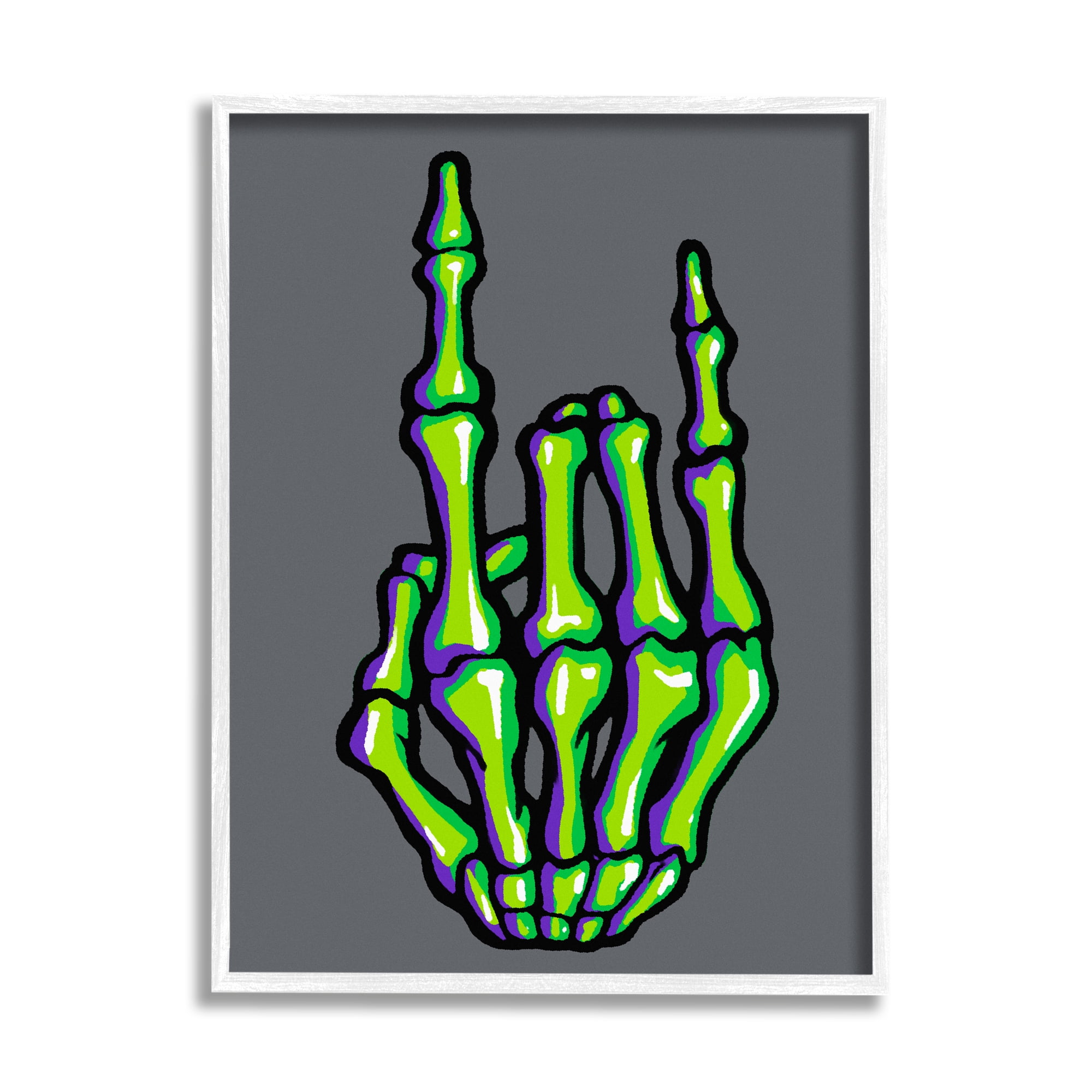 Stupell Industries Rock On Skeleton Hand Holiday Painting White Framed Art Print Wall Art, 16 x 20