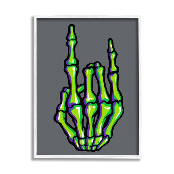 Stupell Industries Rock On Skeleton Hand Holiday Painting White Framed Art Print Wall Art, 16 x 20