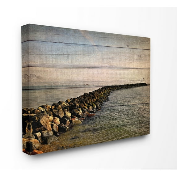 Stupell Industries Rock Path Ocean Plank Photography Landscape Painting Gallery Wrapped Canvas Art Print Wall Art, 30 x 40