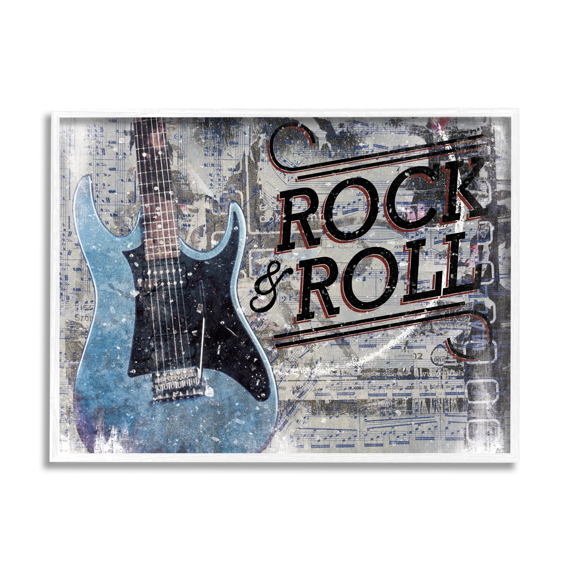 Stupell Industries Rock & Roll Electric Guitar Musical Score Grunge Background,20 x 16, Design by Cloverfield & Co.