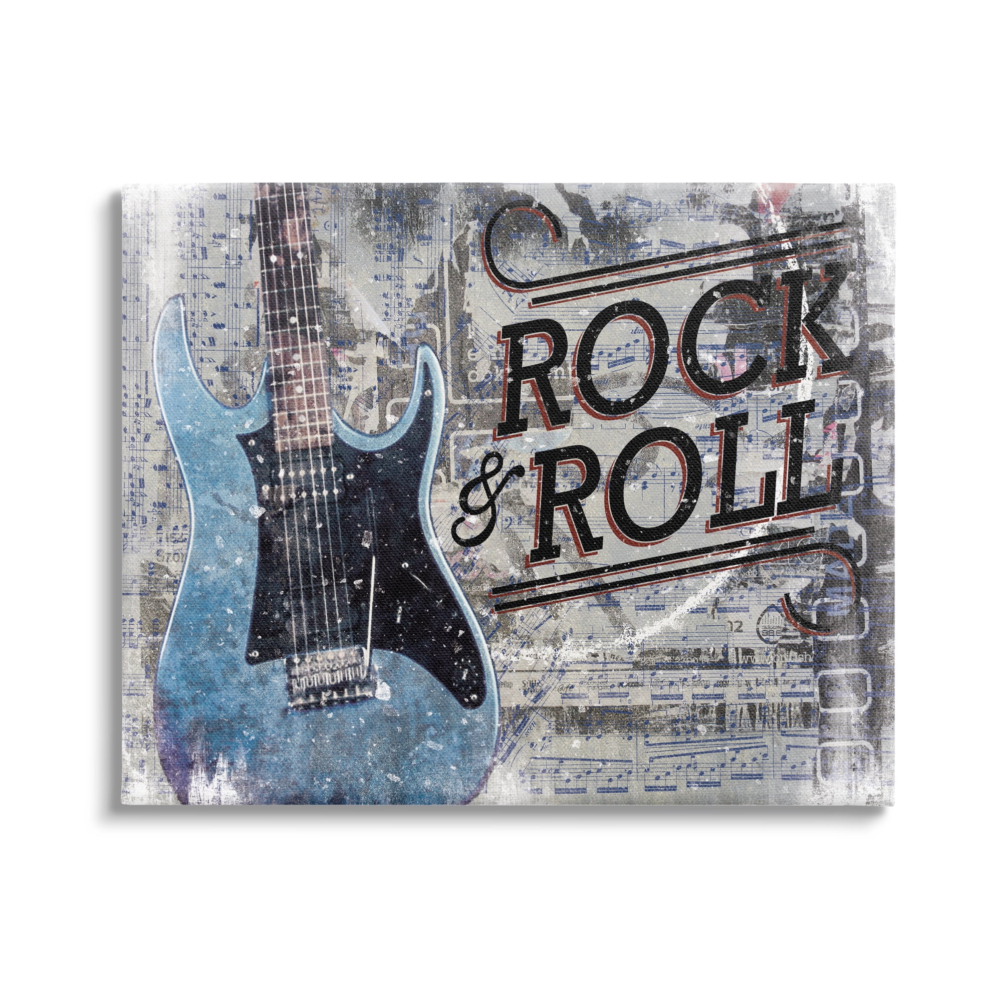 Stupell Industries Rock & Roll Electric Guitar Musical Score Grunge Background,20 x 16, Design by Cloverfield & Co.
