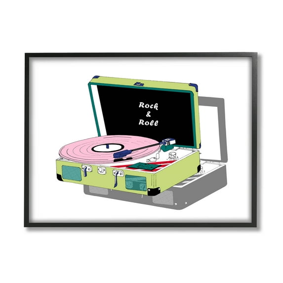Stupell Industries Rock & Roll Vintage Record Player Graphic Art Black Framed Art Print Wall Art, Design by Melissa Wang