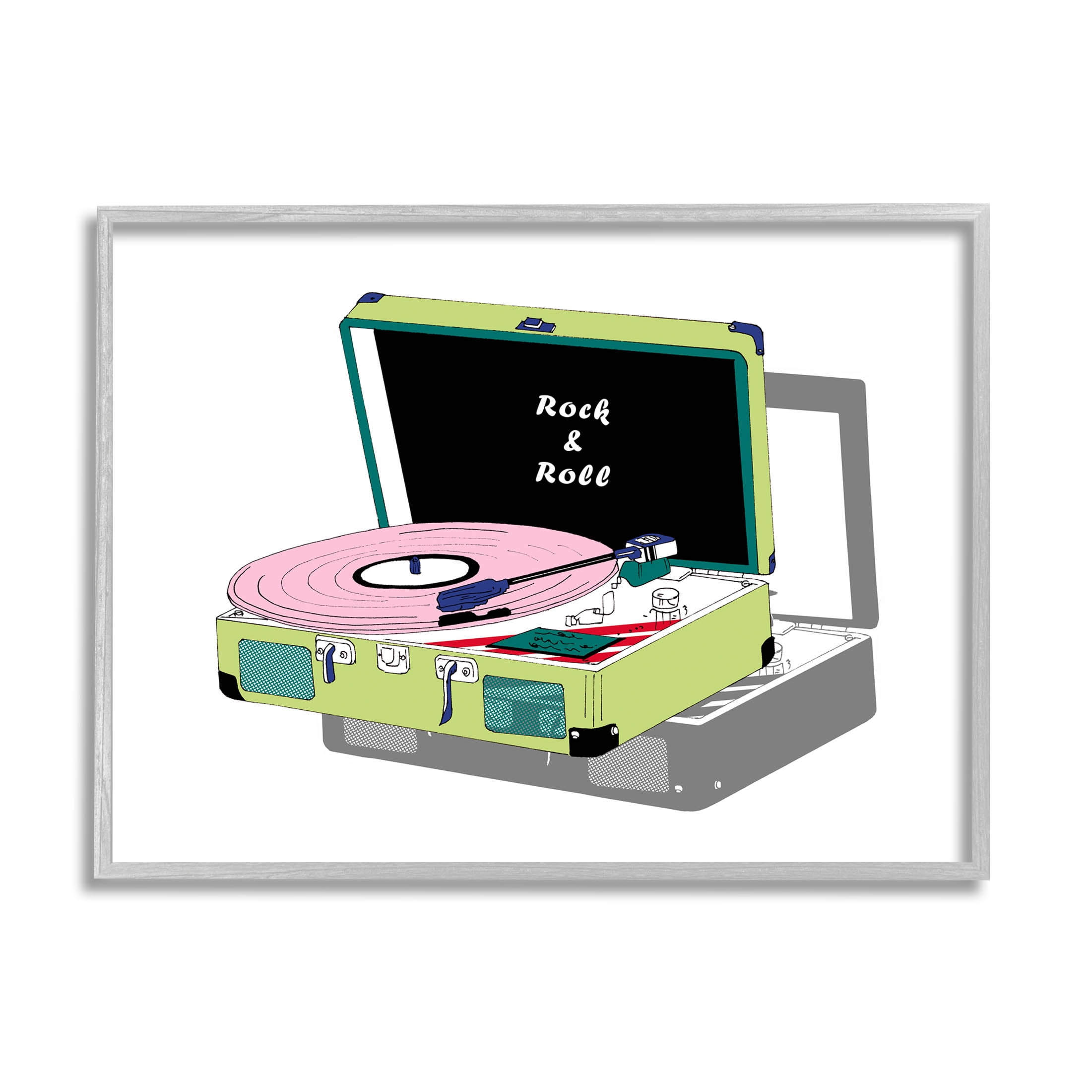 Stupell Industries Rock & Roll Vintage Record Player Graphic Art Gray Framed Art Print Wall Art, Design by Melissa Wang