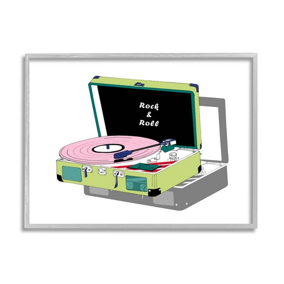 Stupell Industries Rock & Roll Vintage Record Player Graphic Art Gray Framed Art Print Wall Art, Design by Melissa Wang