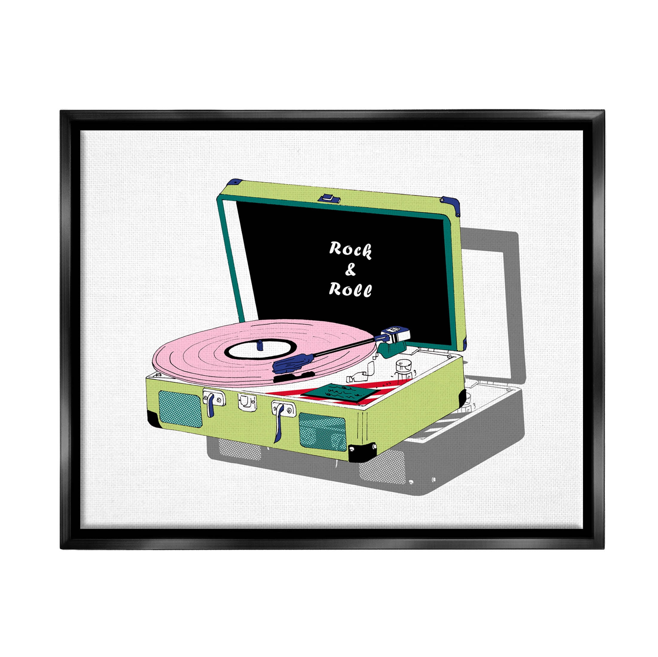 Stupell Industries Rock & Roll Vintage Record Player Graphic Art Jet Black Floating Framed Canvas Print Wall Art, Design by Melissa Wang
