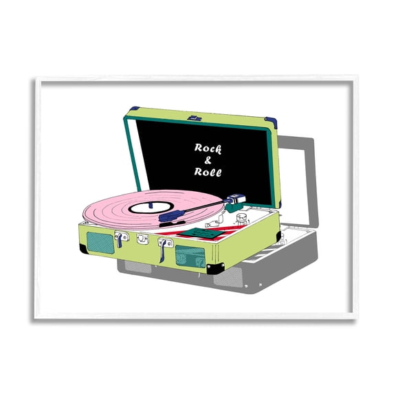 Stupell Industries Rock & Roll Vintage Record Player Graphic Art White Framed Art Print Wall Art, Design by Melissa Wang
