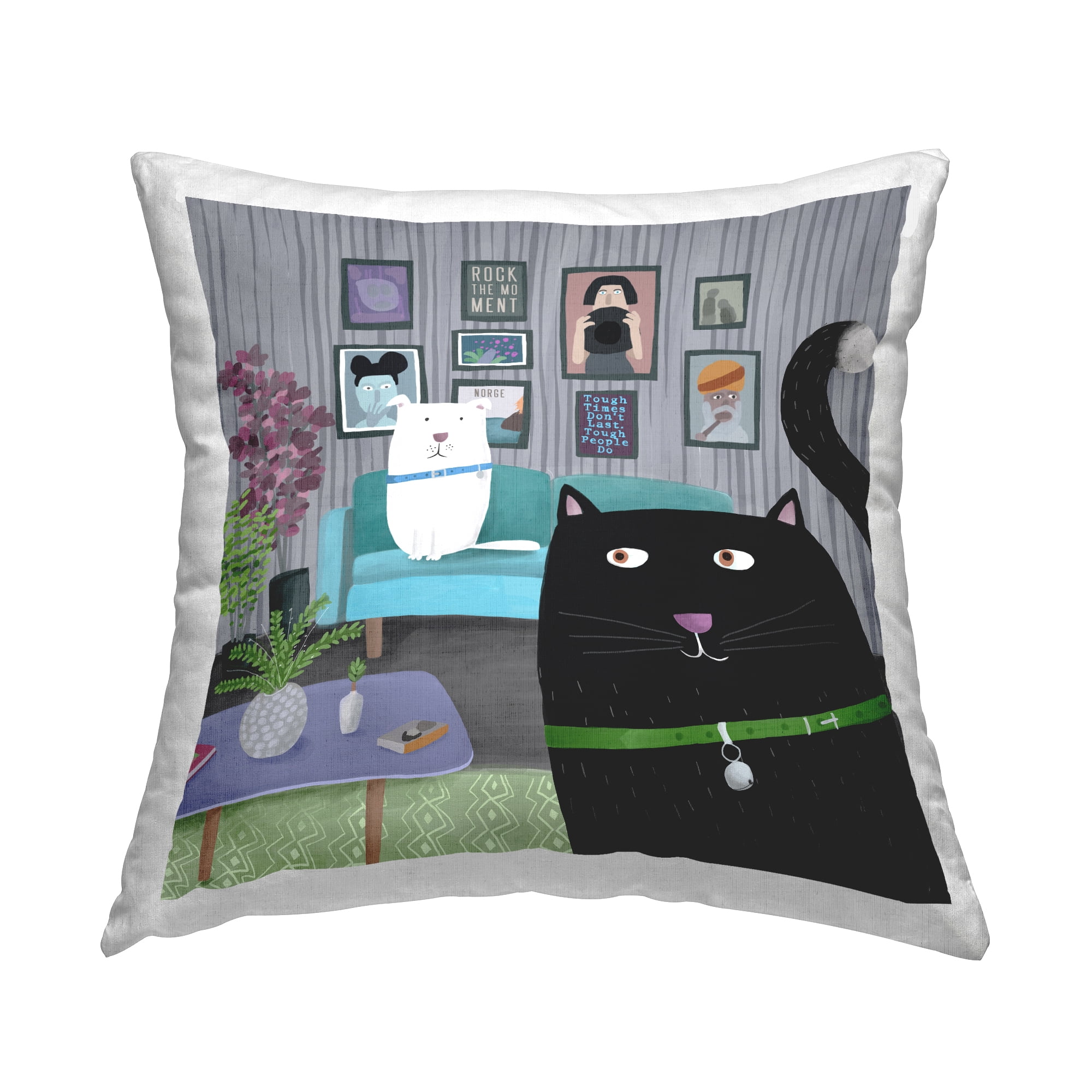 Stupell Industries Rock The Moment Family Pets Living Room Scene Design by Carla Daly Throw Pillow
