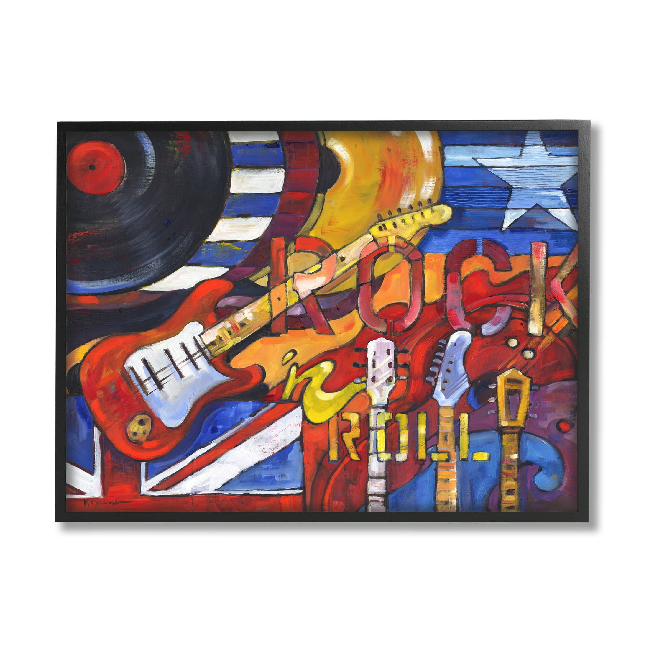 Stupell Industries Rock 'n Roll Music Tribute Painting Black Framed Art Print Wall Art, Design by Paul Brent