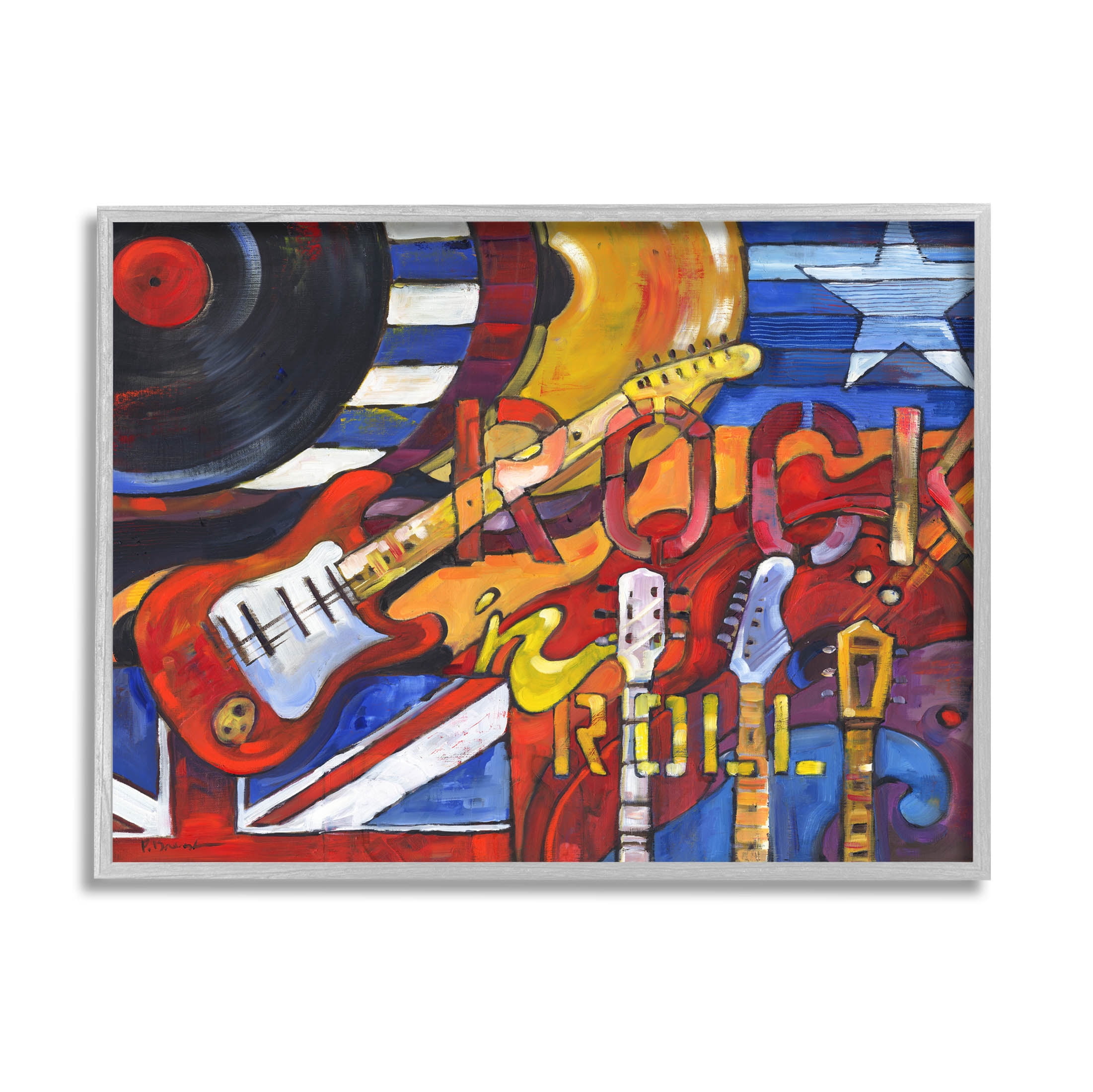 Stupell Industries Rock 'n Roll Music Tribute Painting Gray Framed Art Print Wall Art, Design by Paul Brent