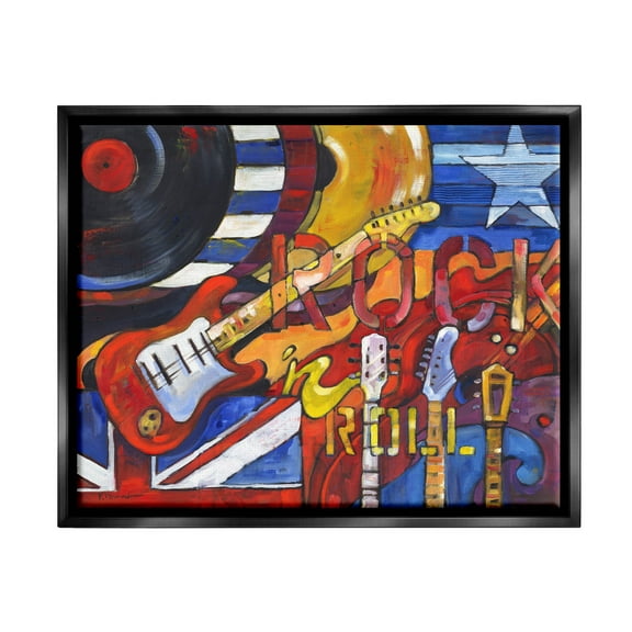 Stupell Industries Rock 'n Roll Music Tribute Painting Jet Black Floating Framed Canvas Print Wall Art, Design by Paul Brent