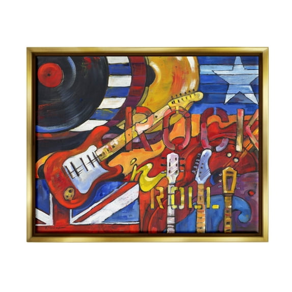 Stupell Industries Rock 'n Roll Music Tribute Painting Metallic Gold Floating Framed Canvas Print Wall Art, Design by Paul Brent