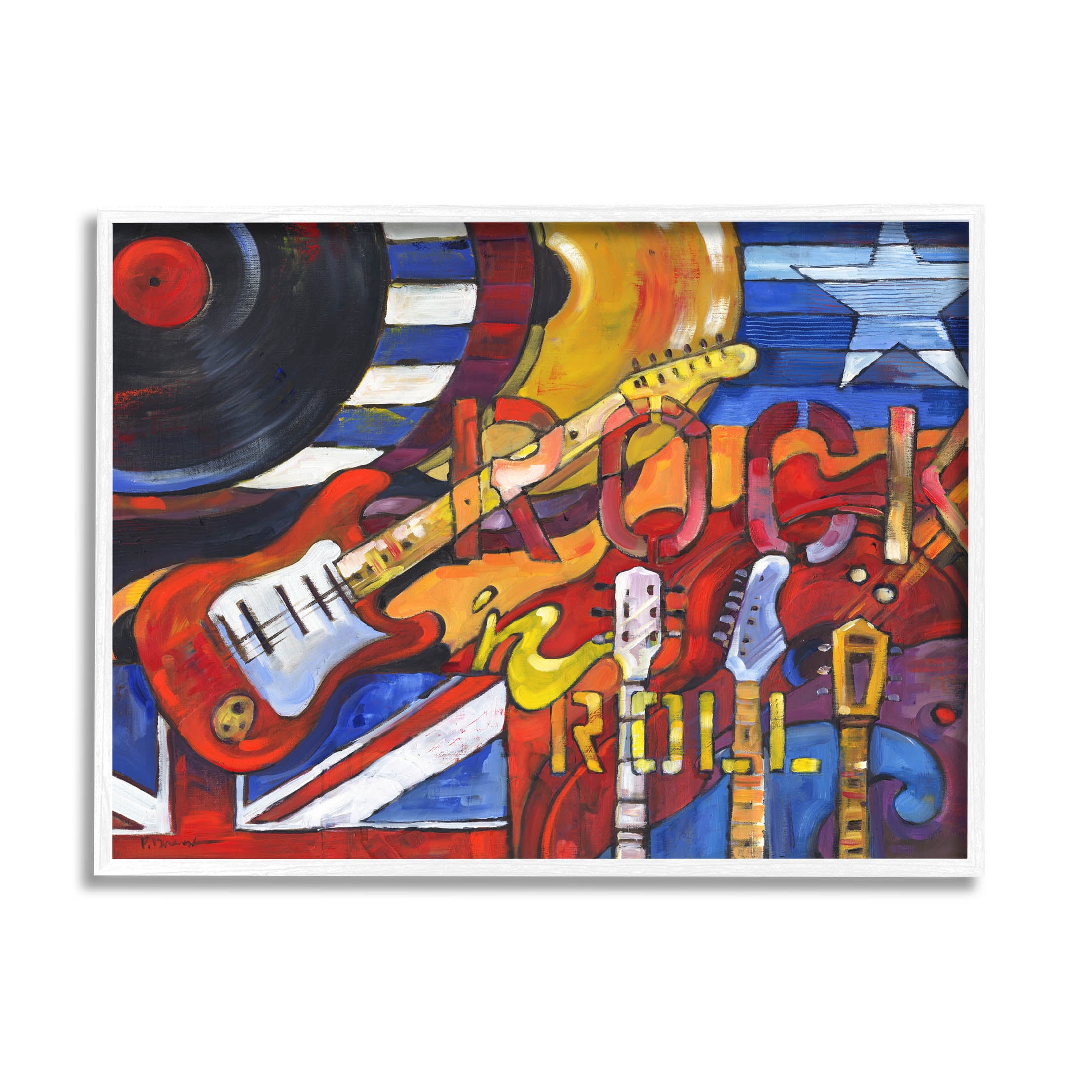 Stupell Industries Rock 'n Roll Music Tribute Painting White Framed Art Print Wall Art, Design by Paul Brent