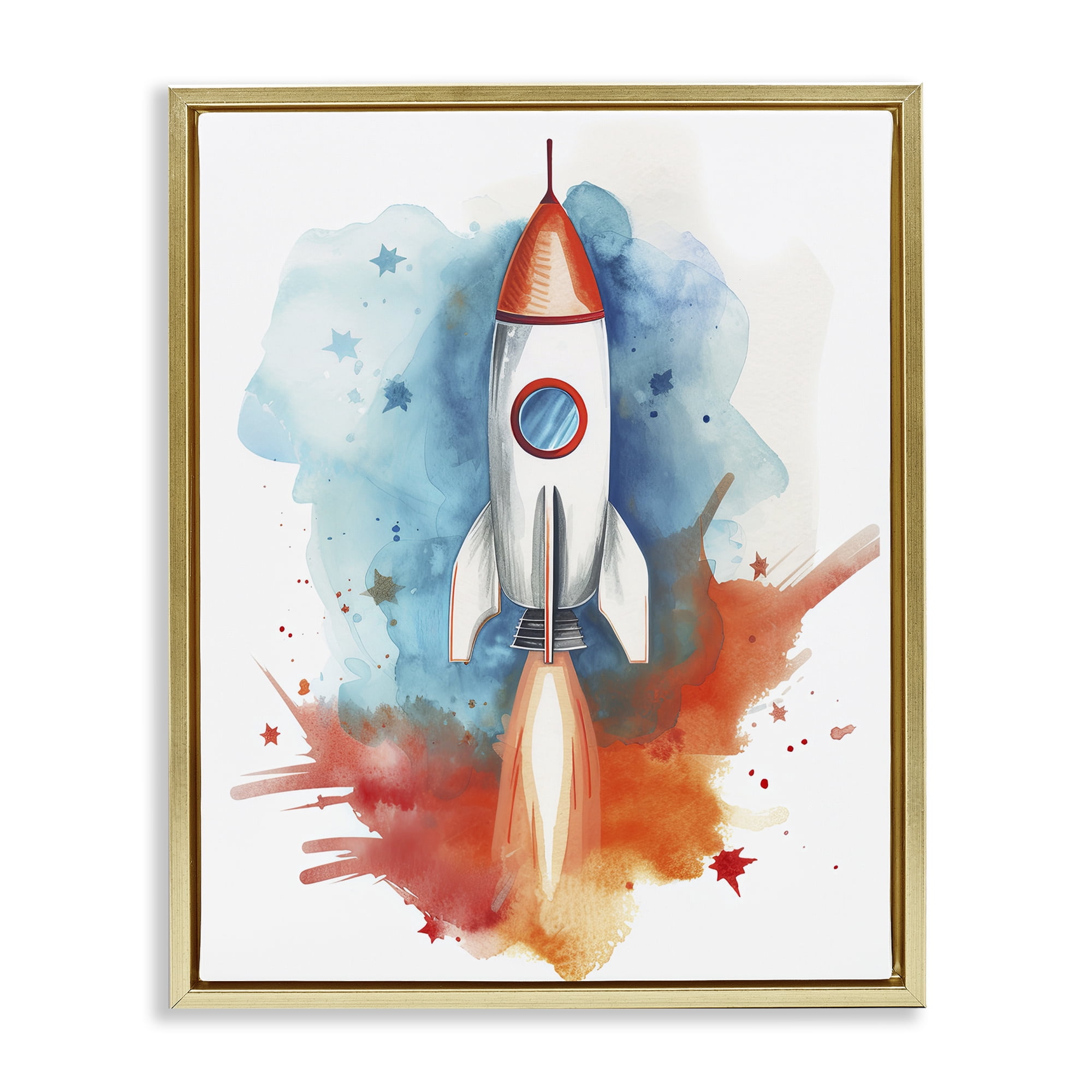 Stupell Industries Rocket Launch Adventure Gold Framed Floater Canvas Wall Art, design by Ray Powers