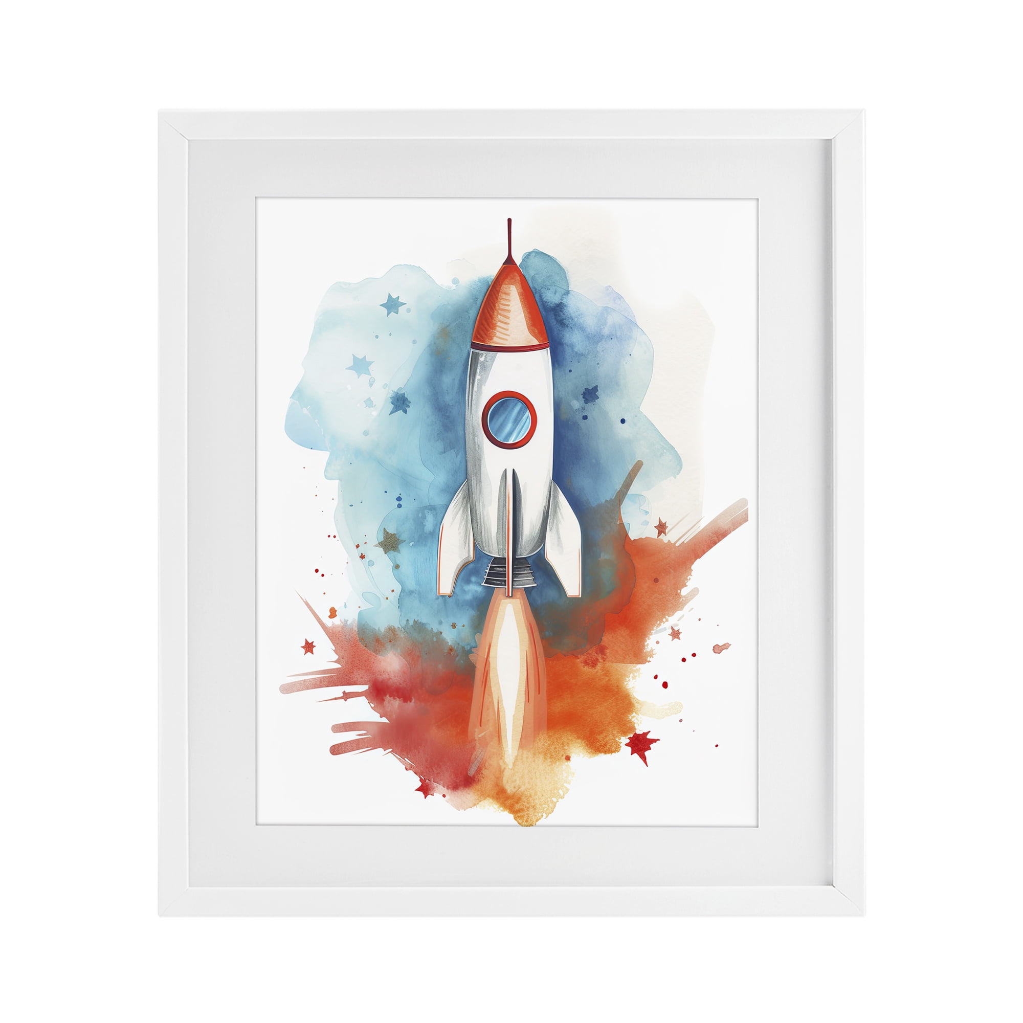 Stupell Industries Rocket Launch Adventure White Framed Print Under Glass, design by Ray Powers