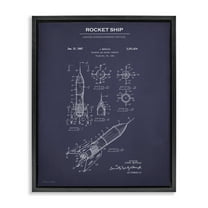 Stupell Industries Rocket Ship Blueprint Transportation Painting Black Floater Framed Art Print Wall Art, 17 x 21
