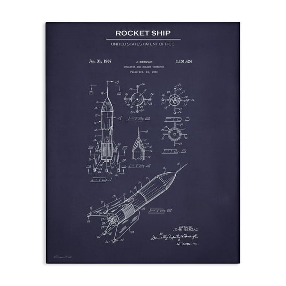 Stupell Industries Rocket Ship Blueprint Transportation Painting Gallery Wrapped Canvas Art Print Wall Art, 16 x 20
