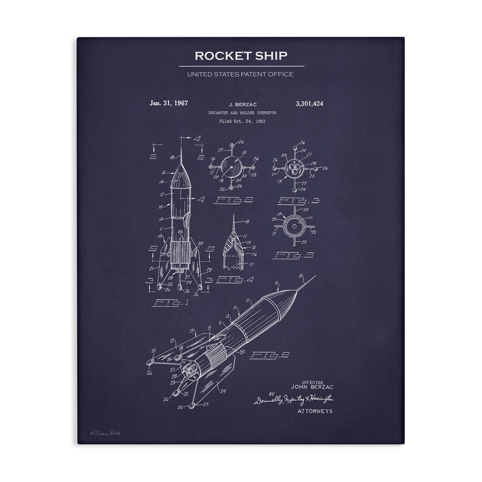 Stupell Industries Rocket Ship Blueprint Transportation Painting Gallery Wrapped Canvas Art Print Wall Art, 30 x 40
