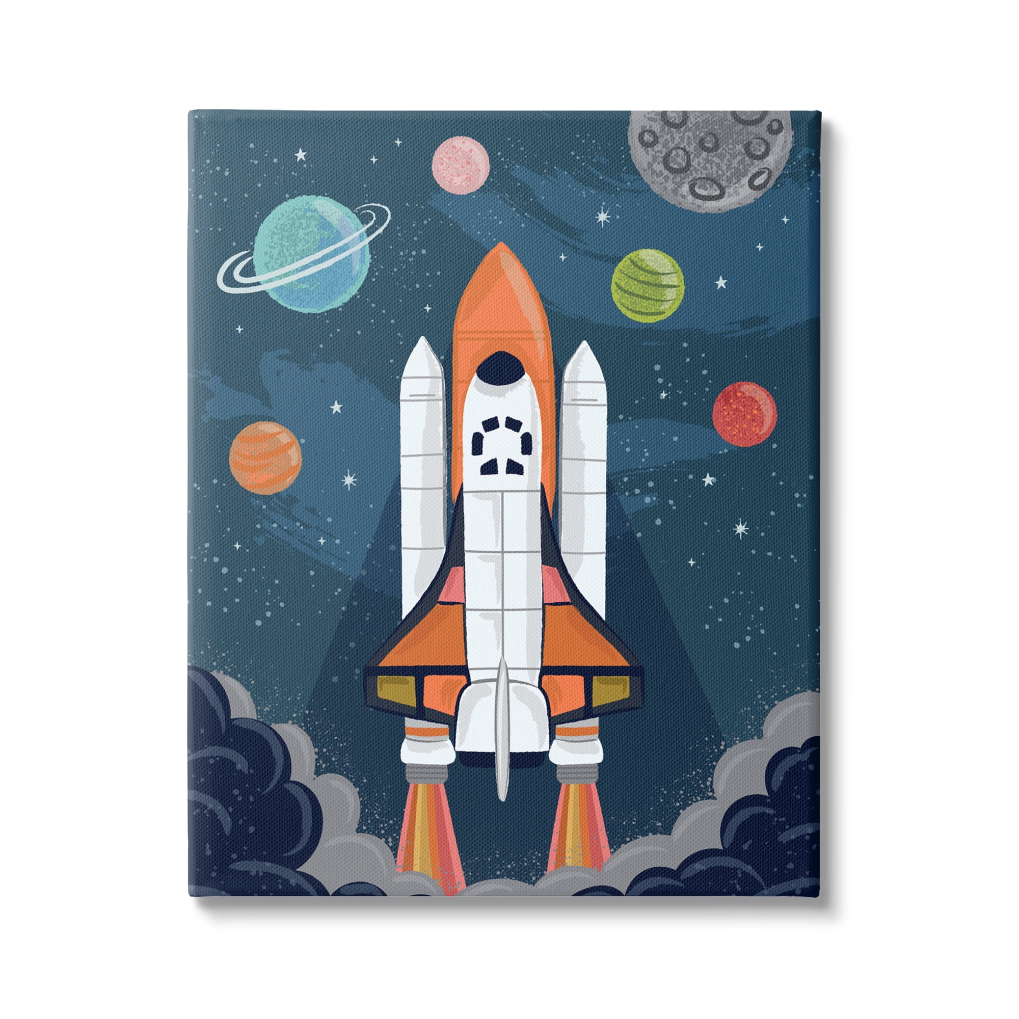Rocket Ship Ready for Flight Outer Space Planets Canvas Wall Art, 24 x 30
