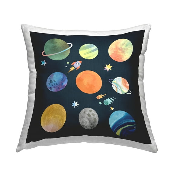 Stupell Industries Rocket Ship Solar System Outer Space Planets Design by Daphne Polselli Throw Pillow