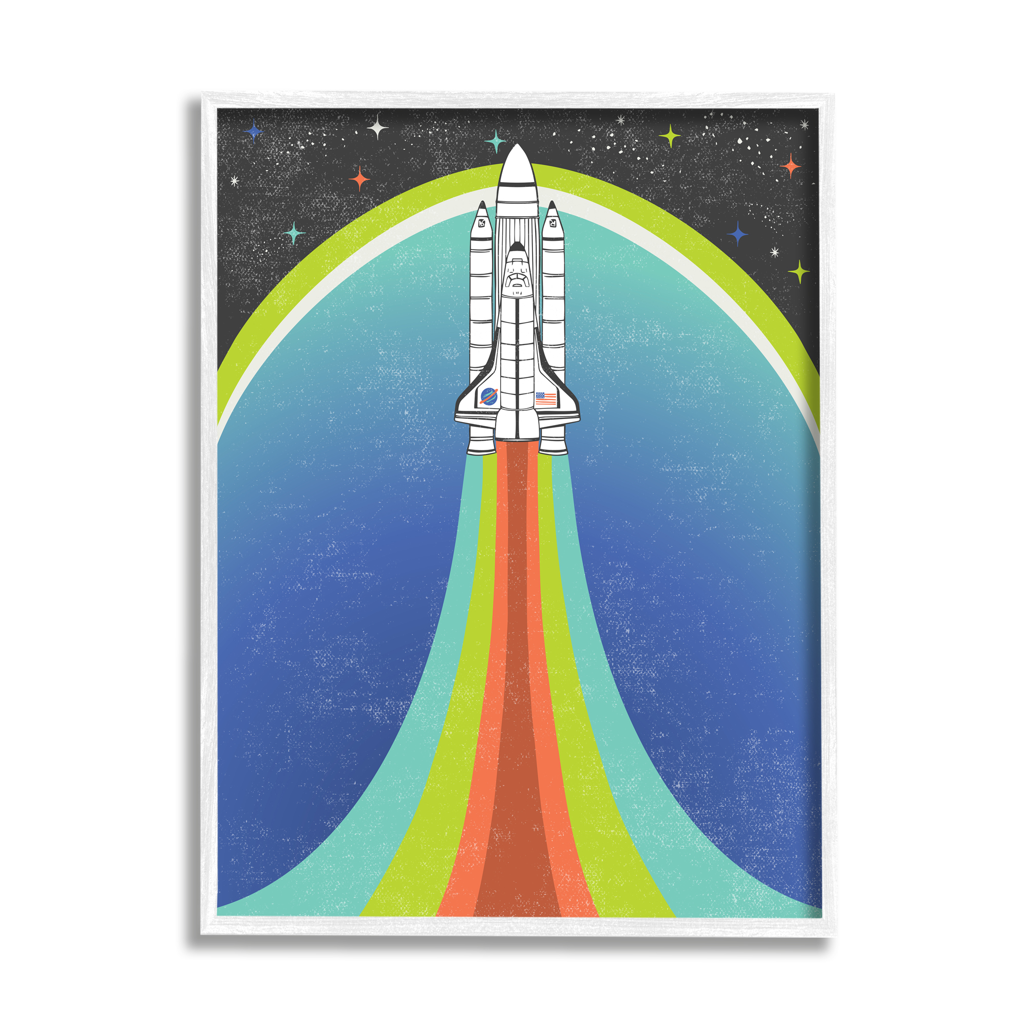 Stupell Industries Rocket Ship Taking Off Outer Space Striped Pattern Framed Wall Art, 24 x 30, Design by Caroline Alfreds