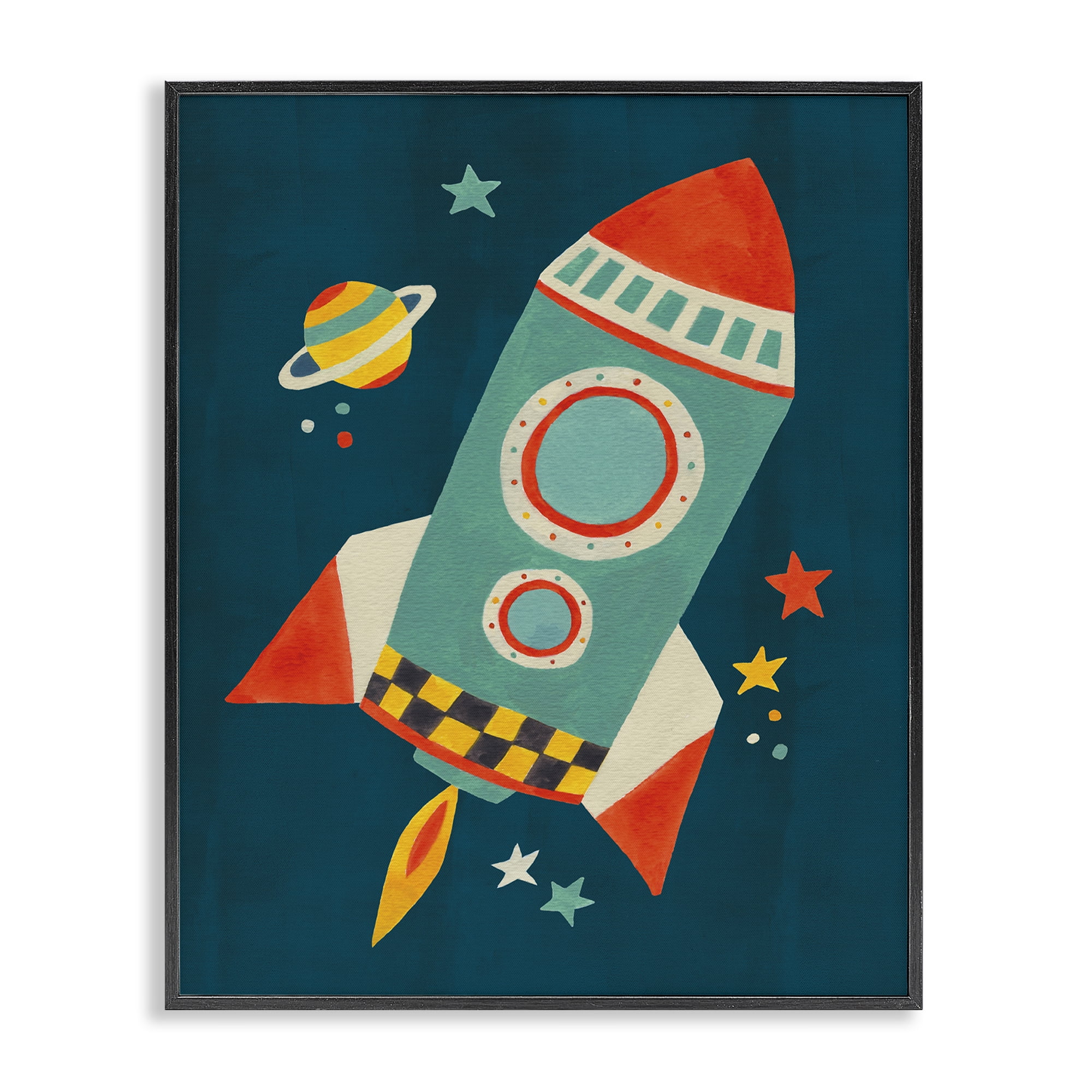 Stupell Industries Rocket Ship in Space Transportation Painting Black Framed Art Print Wall Art, 24 x 30