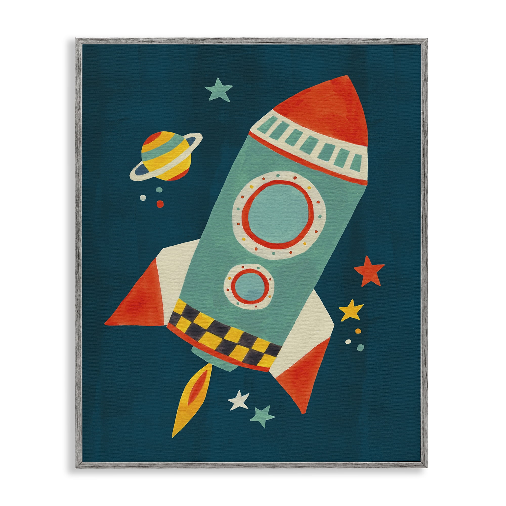 Stupell Industries Rocket Ship in Space Transportation Painting Gray Framed Art Print Wall Art, 11 x 14