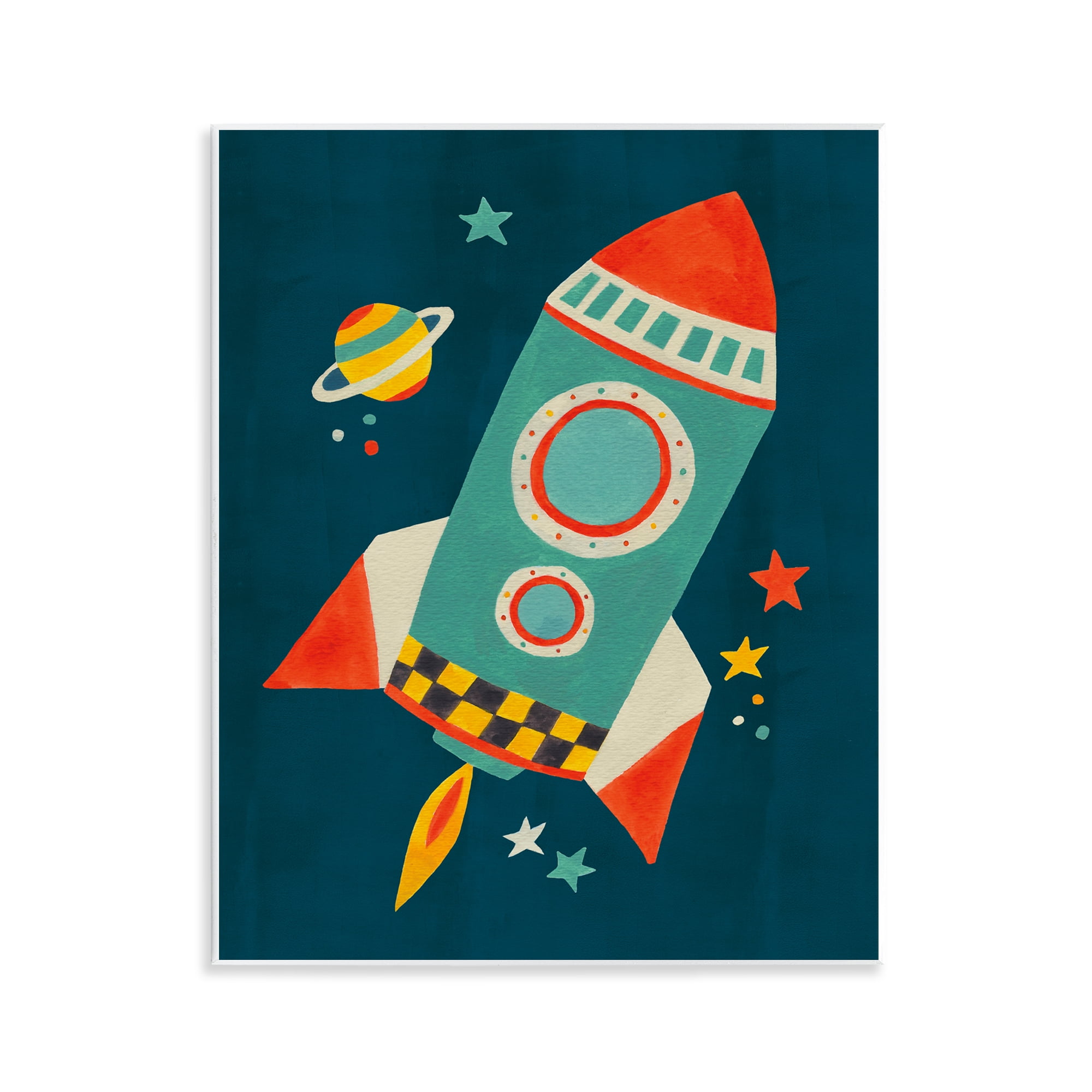 Stupell Industries Rocket Ship in Space Transportation Painting Unframed Art Print Wall Art, 11 x 14