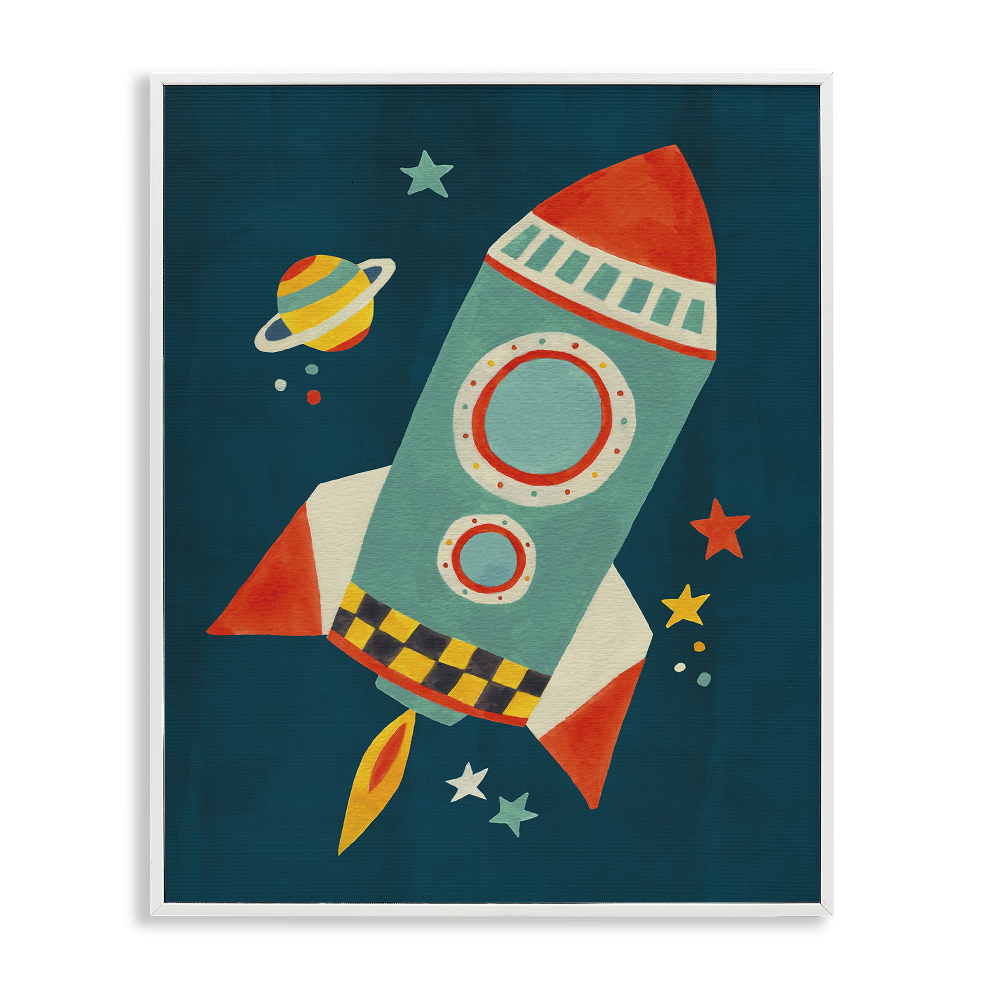 Stupell Industries Rocket Ship in Space Transportation Painting White Framed Art Print Wall Art, 11 x 14