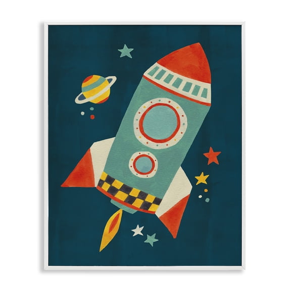 Stupell Industries Rocket Ship in Space Transportation Painting White Framed Art Print Wall Art, 24 x 30