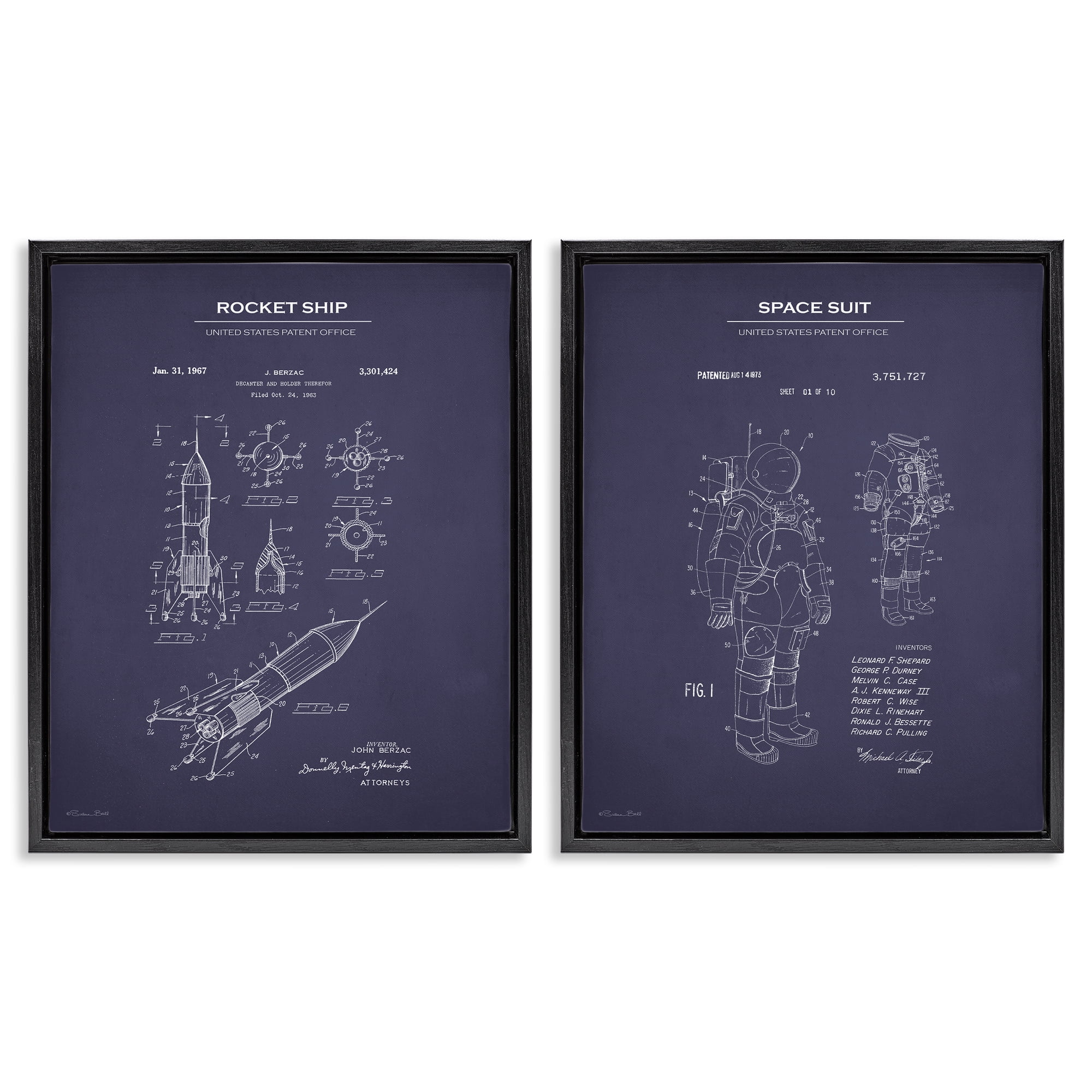 Stupell Industries Rocket Space Suit Diagram Education Painting Black Floater Framed Canvas Art Print Wall Art, 17 x 21, Set of 2