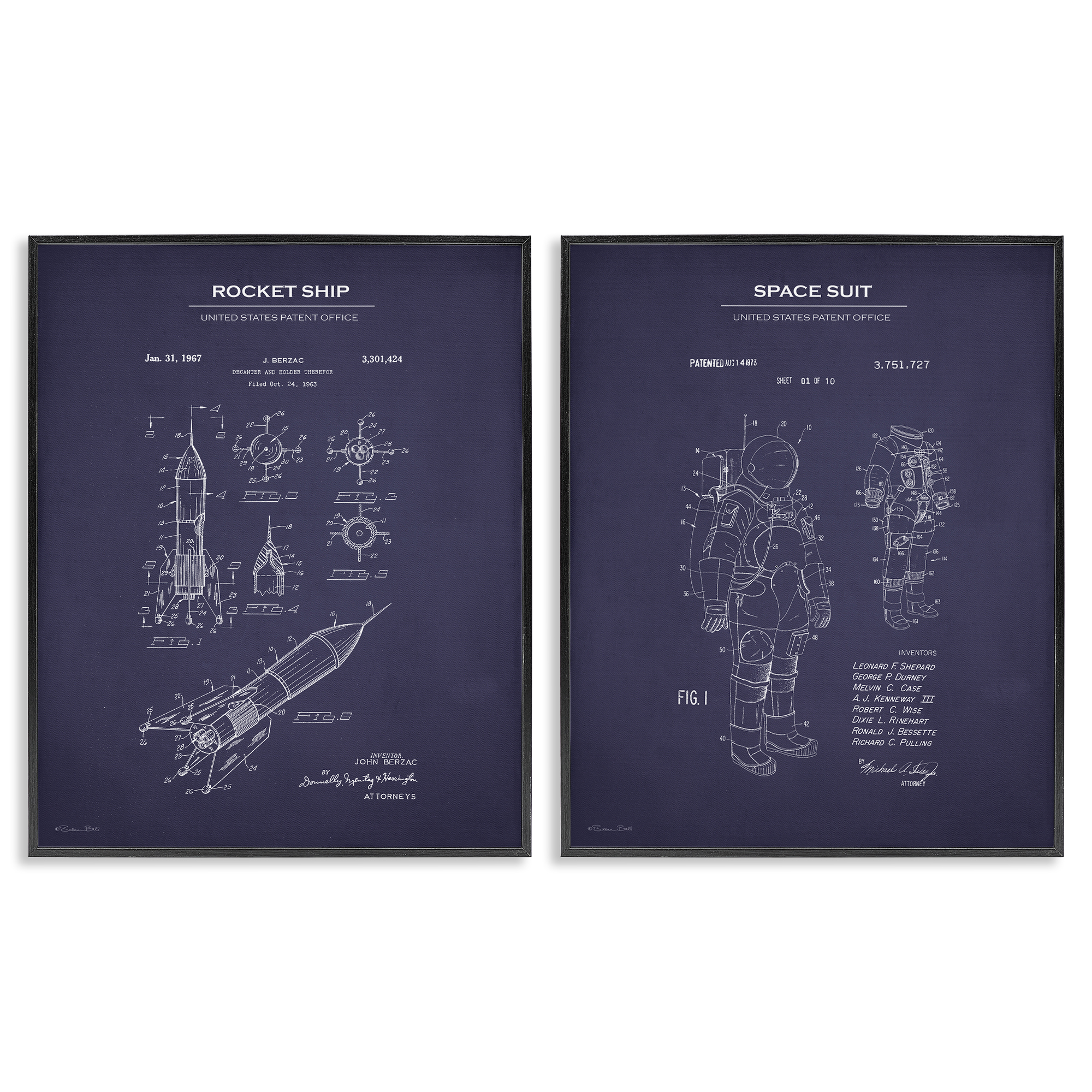 Stupell Industries Rocket Space Suit Diagram Education Painting Black Framed Art Print Wall Art, 16 x 20, Set of 2